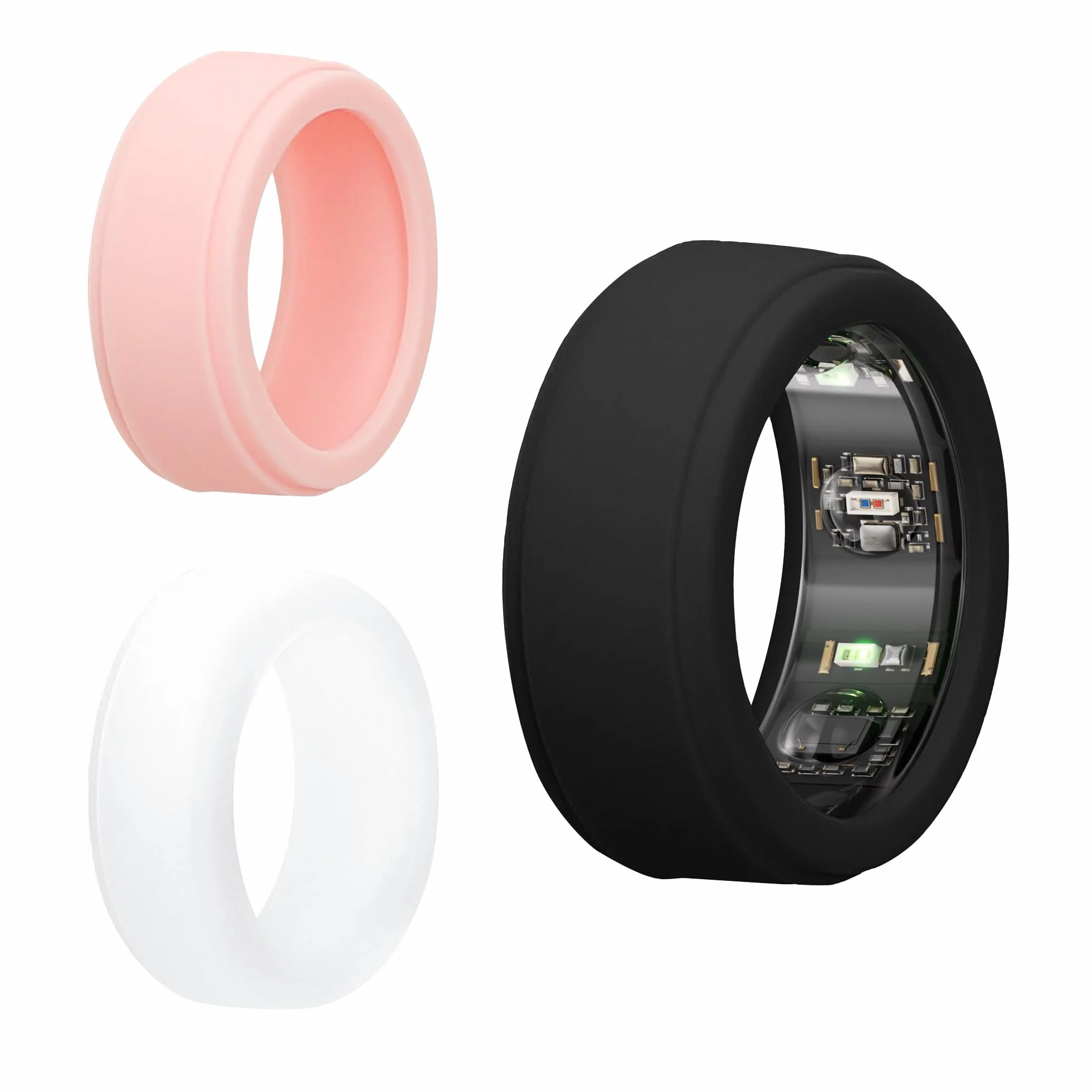 kwmobile 3 x etui ochronne Smart Ring kompatybilne z Oura Ring Gen 3, rozmiar S 6, 7, 8, 9, 10, silikonowy ochraniacz pierścienia, czarny/zakurzony róż/przezroczysty