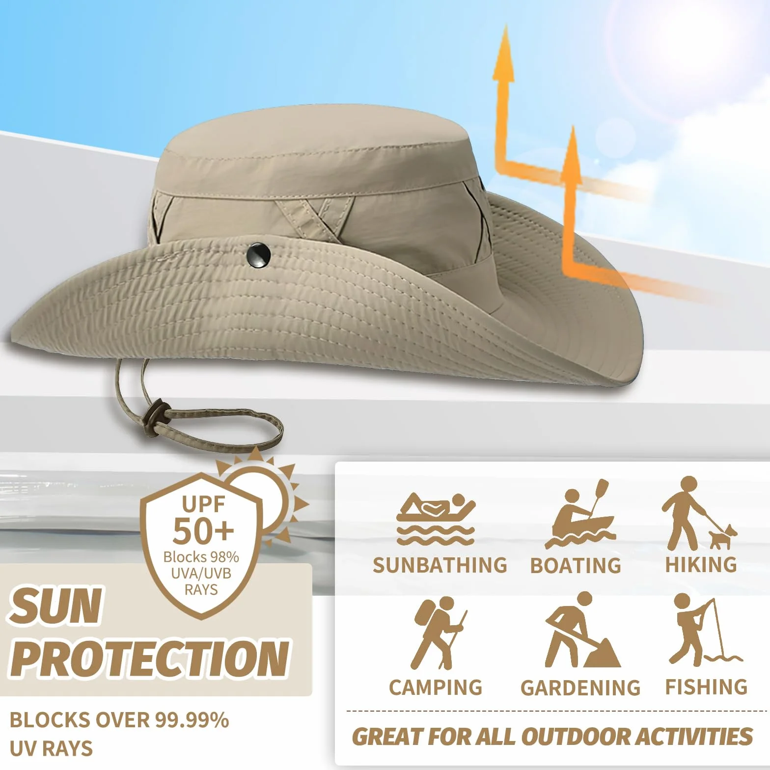 Letnia czapka unisex Safari, składana wiatroszczelna oddychająca, męska letnia czapka z odkrywką, szerokie rondo, ochrona przed promieniowaniem UV