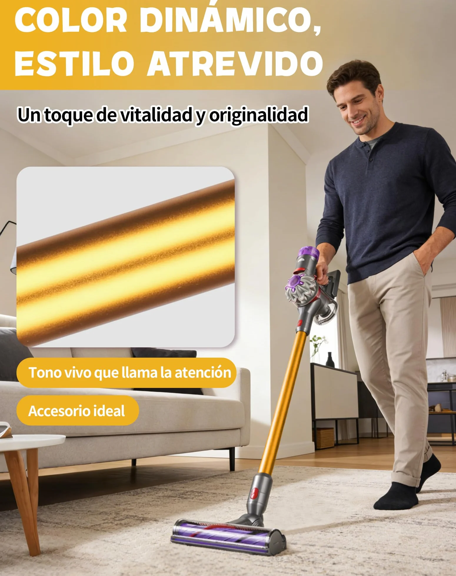 Rura przedłużająca do Dyson V7 V8 V10 V11 V15, aluminiowa 72,5 cm, pomarańczowa