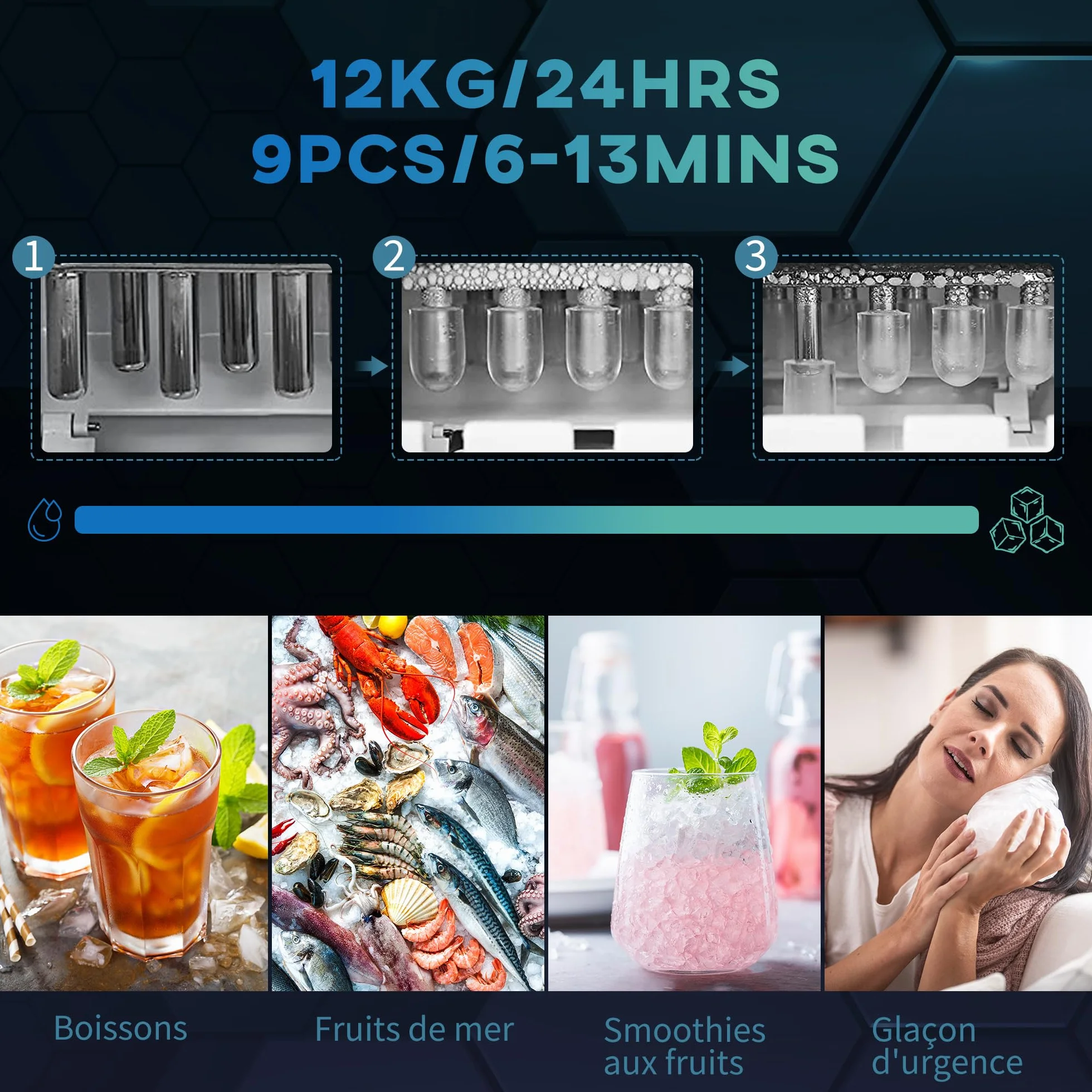 HOMCOM samoczyszcząca kostkarka do lodu 12 kg/24h przenośna czarny