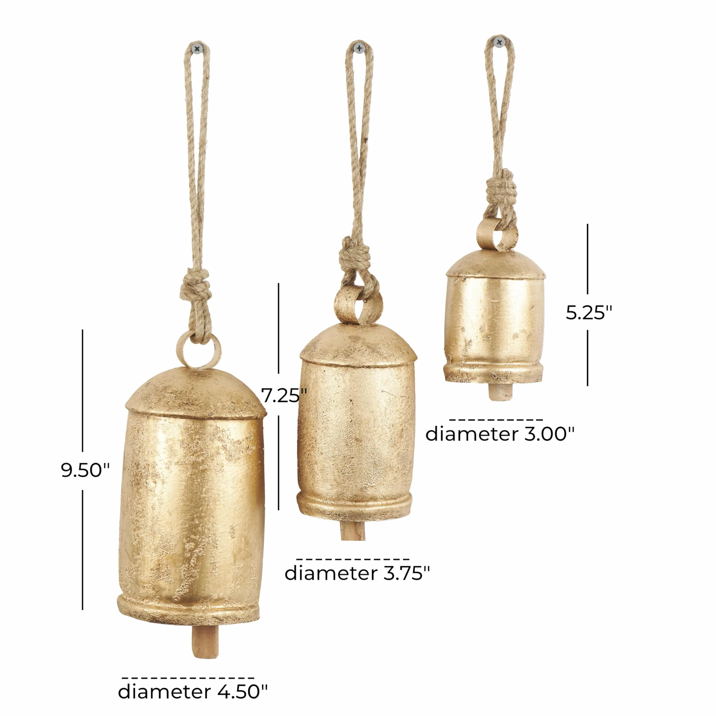 Dekoracyjny dzwonek krowy metalowy złoty 25 cm 20 cm 15 cm
