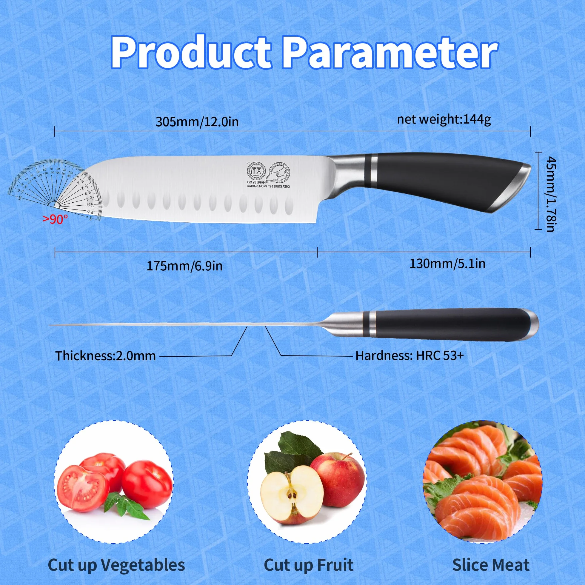 Japanese Santoku Knife 7 Inch Stainless Steel Cleaver Vegetable Meat Cutting Kitchen Knife