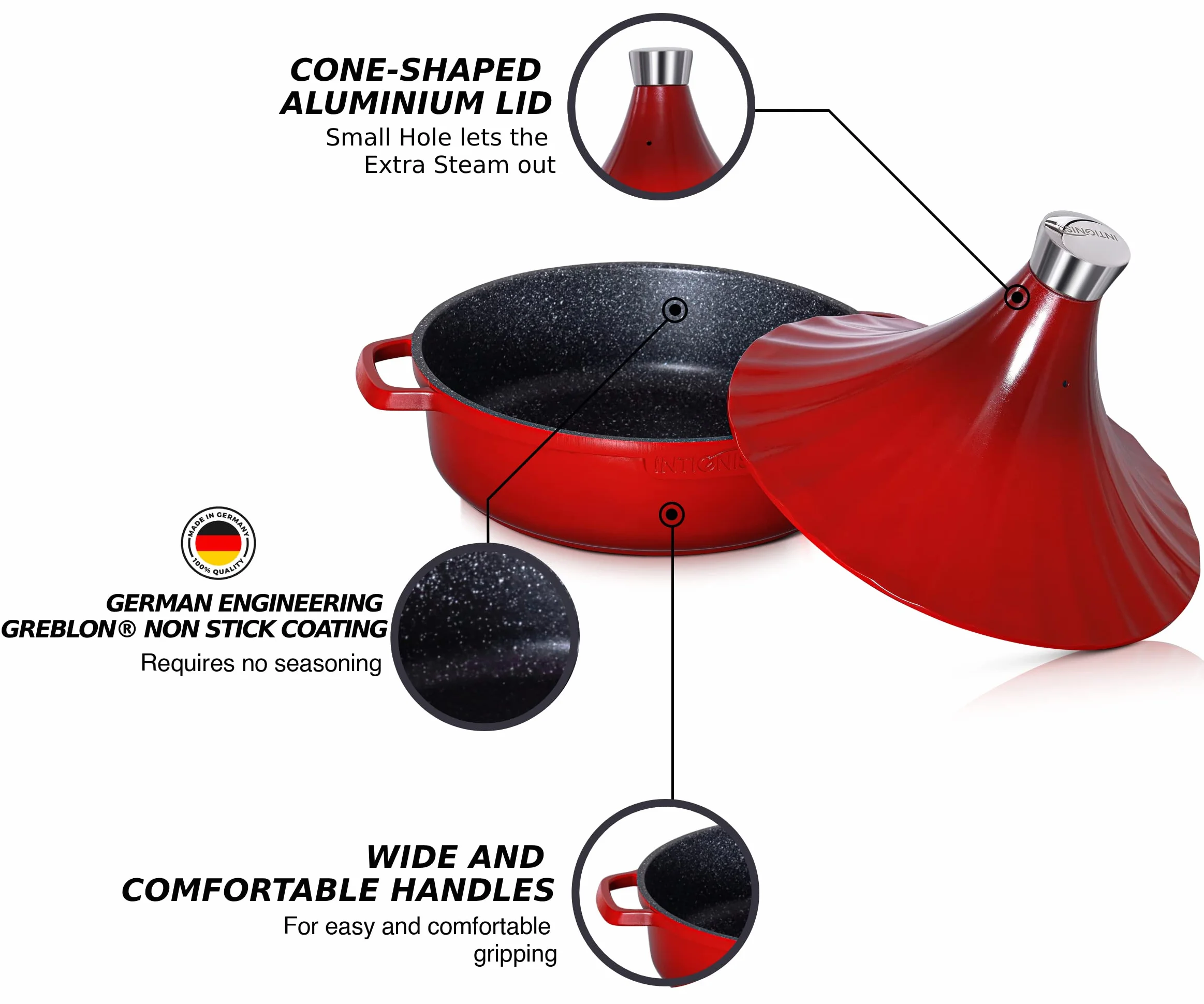 Indukcja Tagine Marokańskie naczynie żaroodporne 28 cm 4,8 kwarcu czerwony
