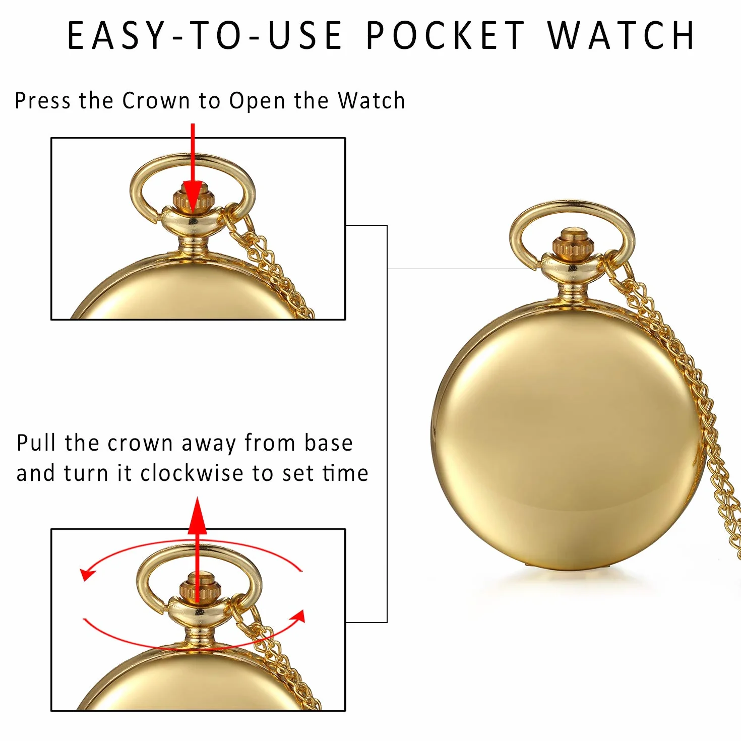 JewelryWe Męski damski zegarek kieszonkowy klasyczny błyszczący zegarek łańcuszkowy analogowy zegarek kwarcowy z łańcuszkiem na szyję zegarek na ramię Pocket Watch prezent grawerunek
