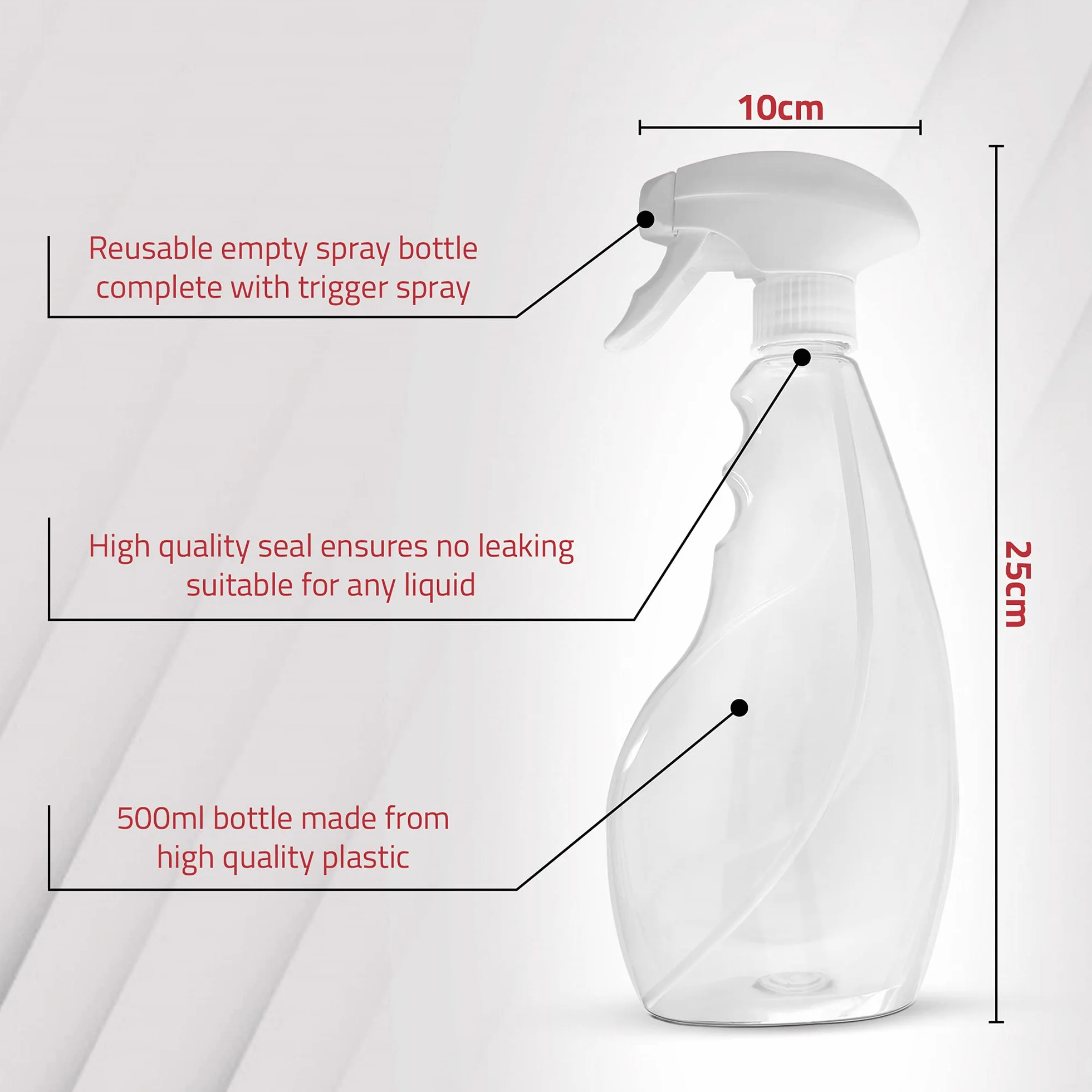SPRAYZ 500 ml butelki z rozpylaczem (2 szt.) – do czyszczenia i ogrodu, trwały spryskiwacz do wielokrotnego napełniania, działa w każdej pozycji, przezroczysta plastikowa butelka