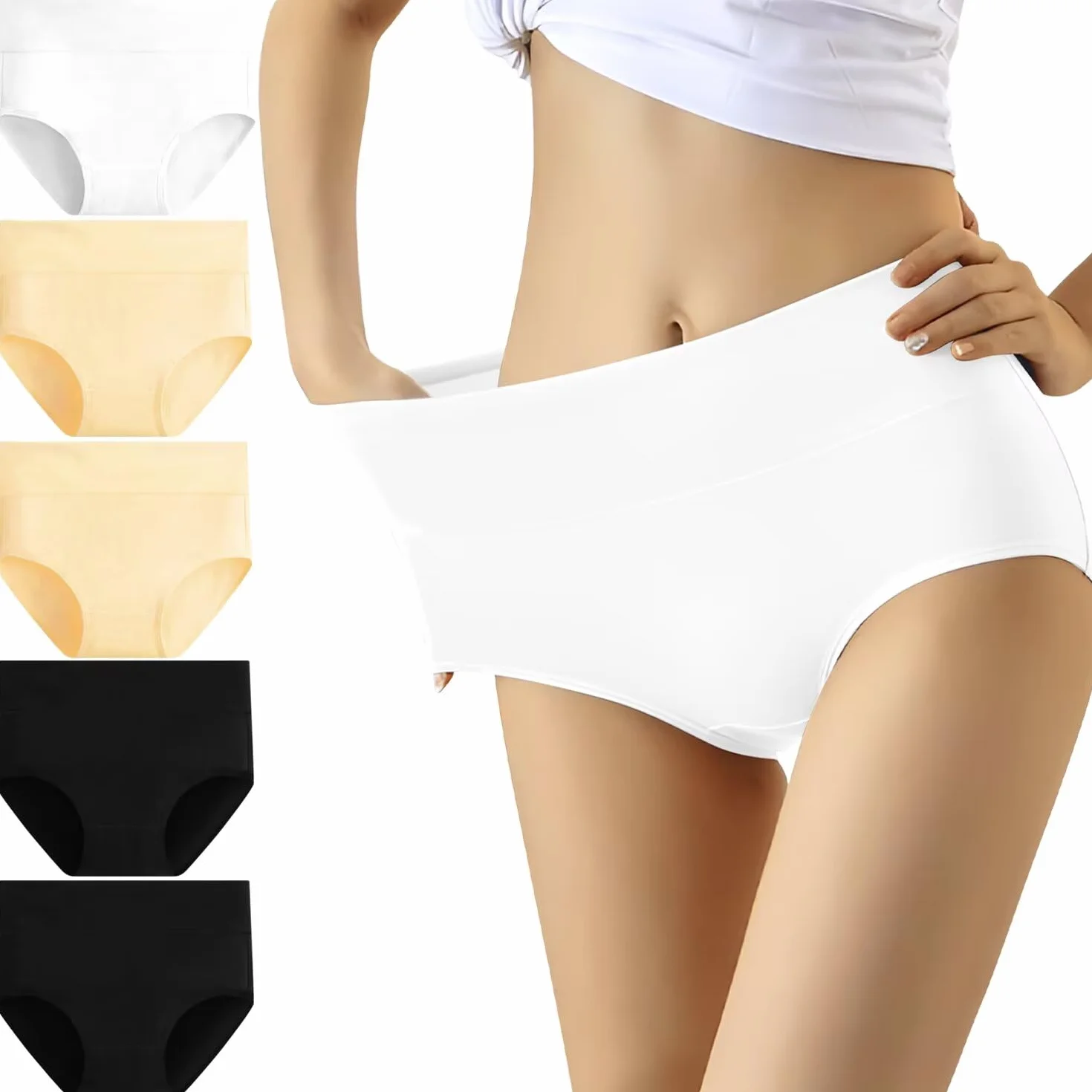 YouShow Women's Underwear Brief Cotton Knickers Pack of 5 High Waist Stretchy Tummy Control Panties