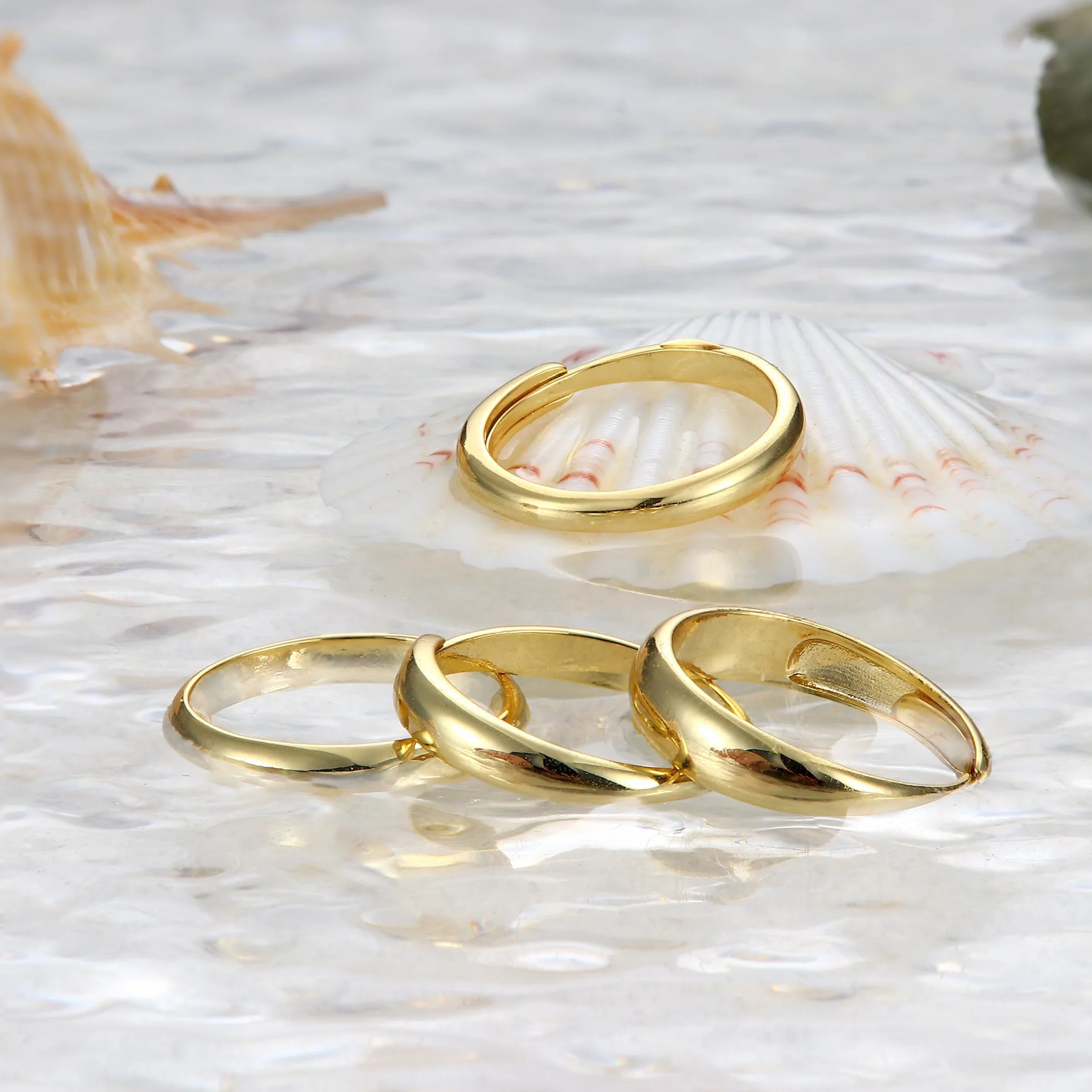 Diamday Damski złoty pierścionek 14K pozłacany dla kobiet, złoty pierścionek do układania w stos, prosty i pogrubiony pierścionek z kopułą do układania w stos, cienki pierścionek na cal lub mały palec