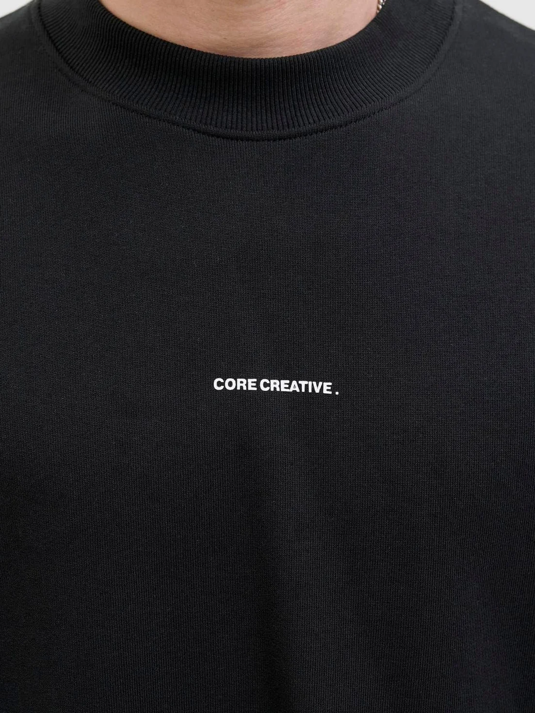 JACK & JONES Jcoinfinity Print Back Sweat Ss męskie, czarny, L
