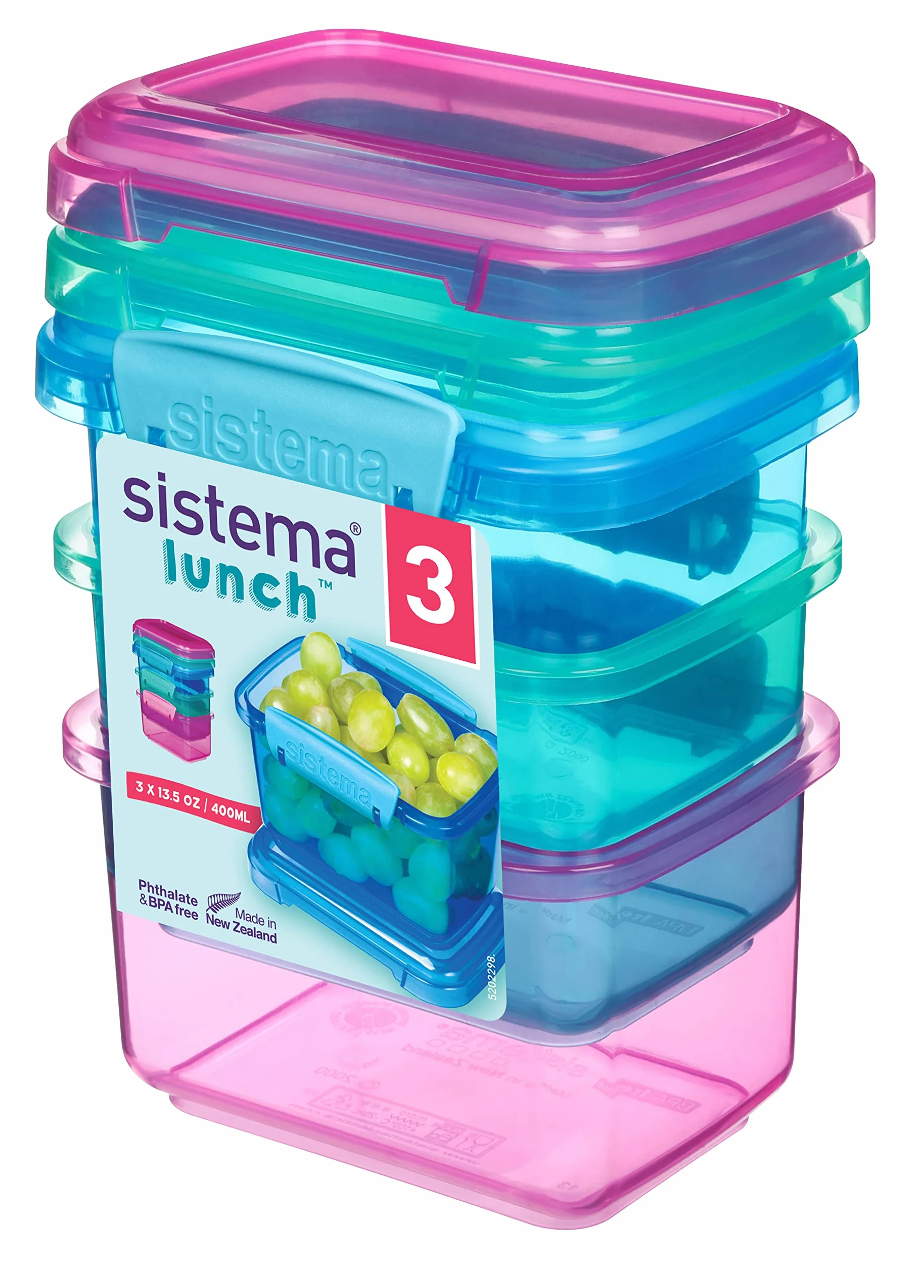 Sistema Pojemniki do przechowywania żywności na lunch, 400 ml, małe pojemniki na przekąski, tworzywo sztuczne bez BPA, różne kolory, 3 sztuki