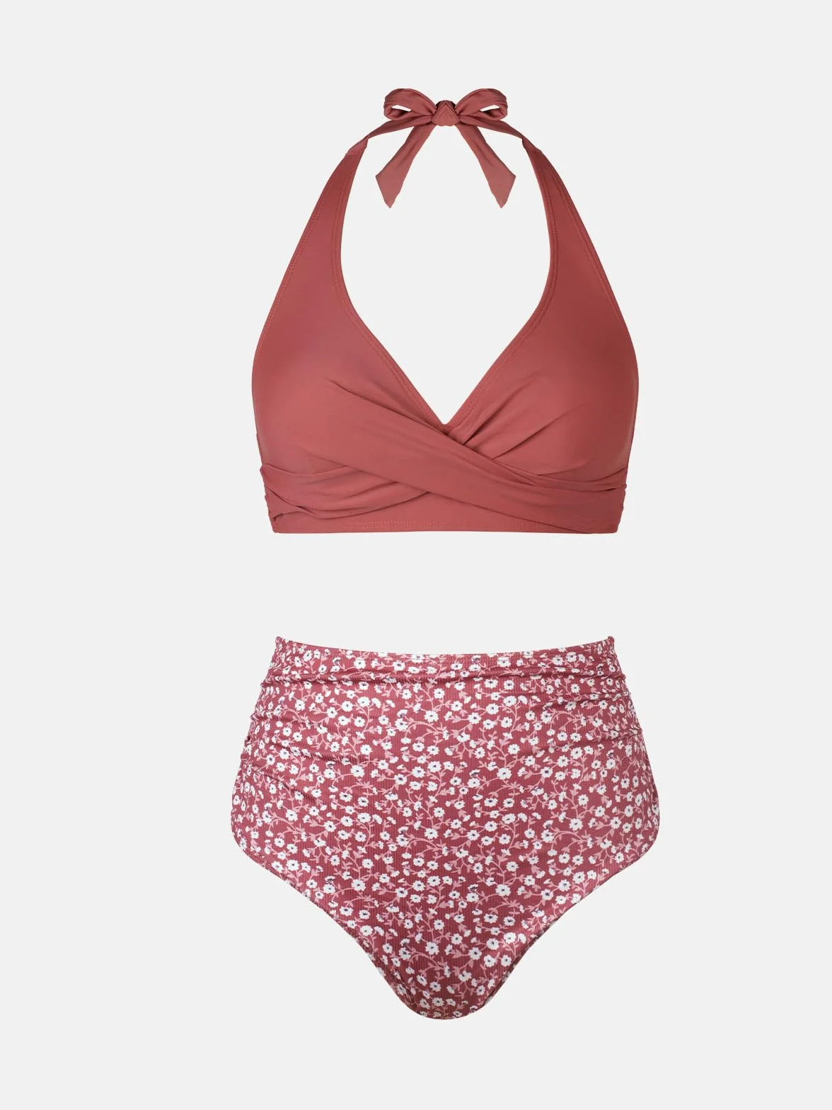 CUPSHE Damskie zestawy bikini dwuczęściowy strój kąpielowy z wysokim stanem dekolt w serek wiązany z przodu skręcony tył hak teksturowany