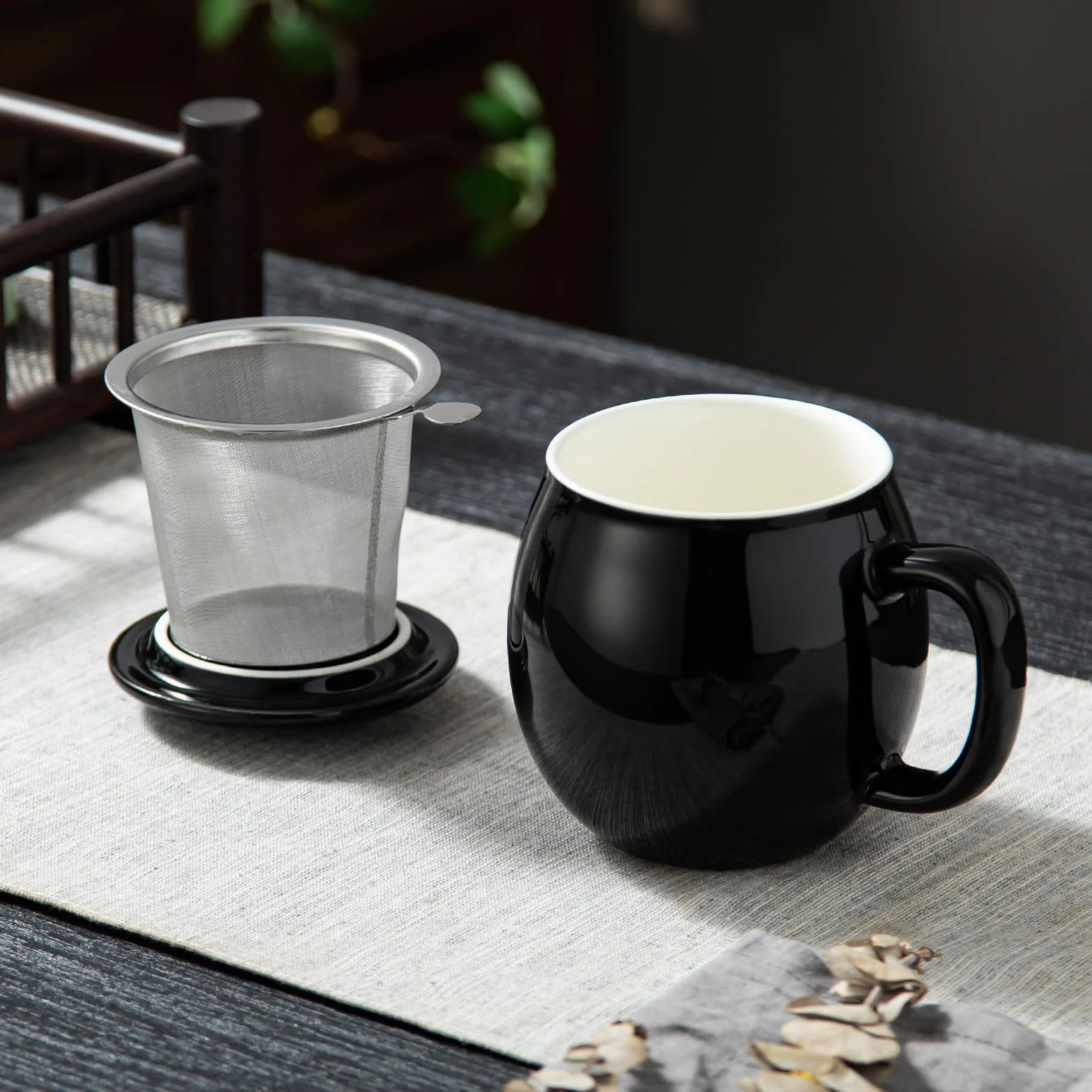 Filiżanka do herbaty z porcelany z sitkiem i pokrywką, kubek do zaparzania, prezent na Dzień Ojca, Boże Narodzenie