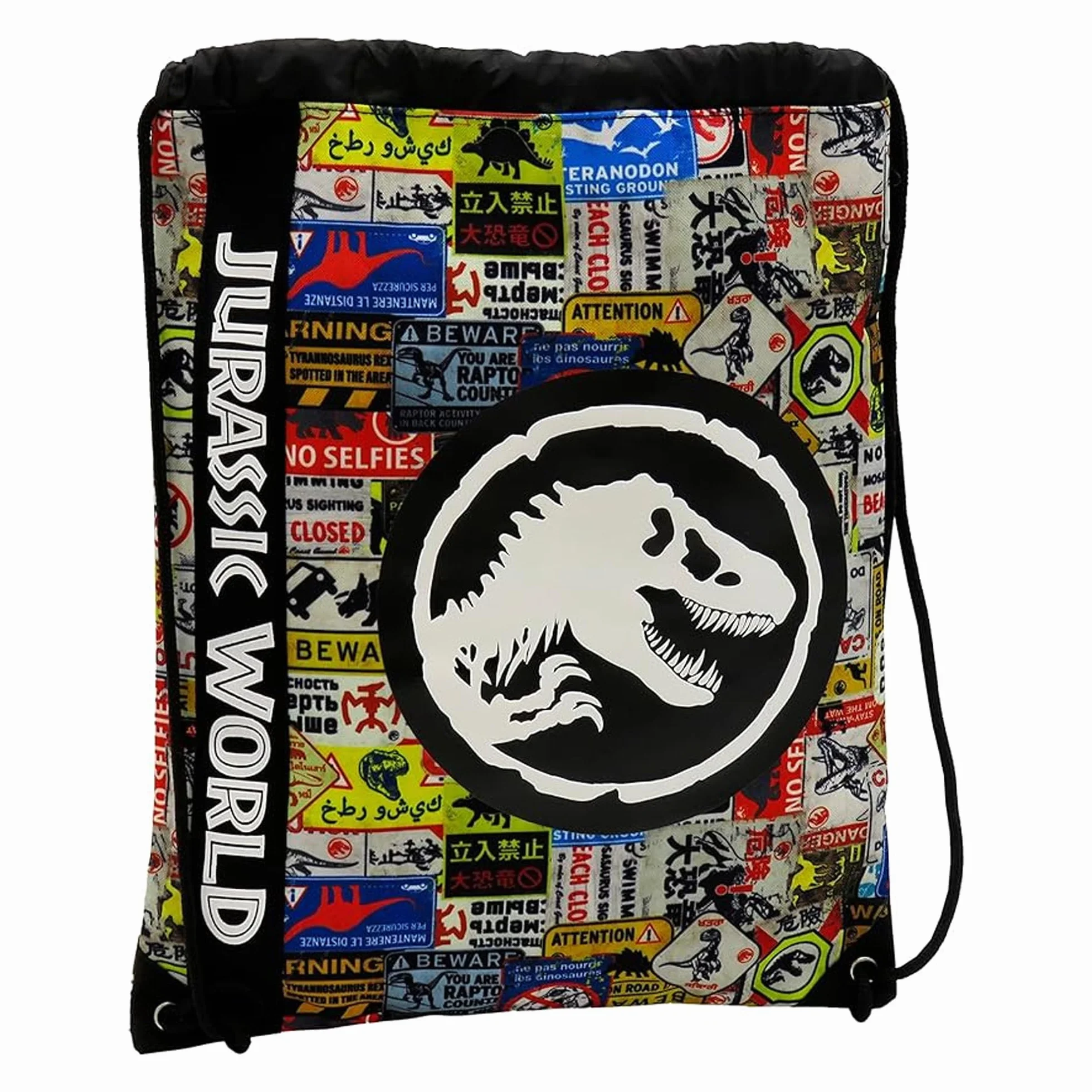 Plecak Jurassic World, plecak ze sznurkami, Szkolny, Materiały szkolne, Rucksack, Wielobarwny, Unisex, Park Jurajski, Oficjalny produkt (CyP Brands), Biały, Estandar