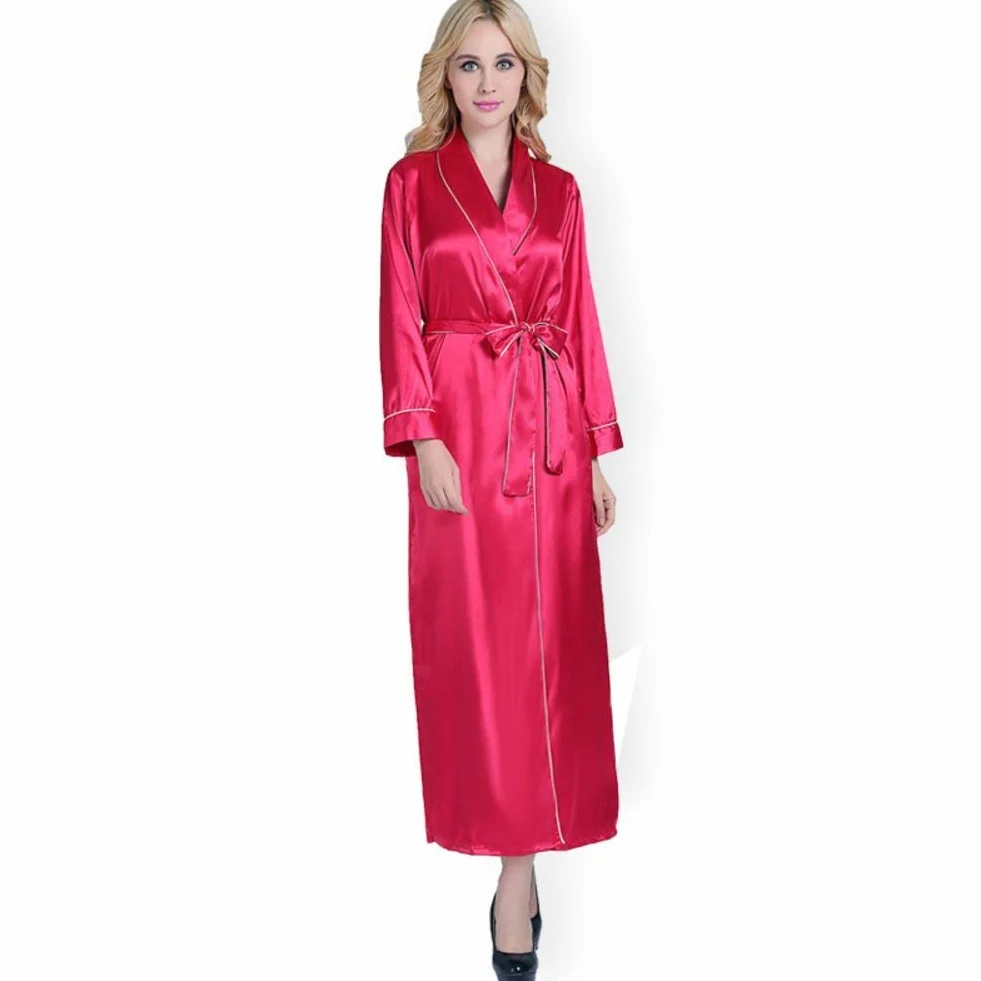 Damska koszula nocna wiosna jesień piżama moda elegancka odzież na co dzień chłopak piżama długi rękaw dekolt w serek z paskiem prosty szlafrok kąpielowy, b, M