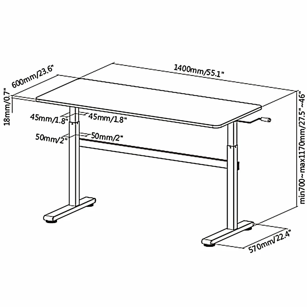 ER-401W Eleganckie Biurko z Regulacją Wysokości do 117 cm, Blat Stołu o Powierzchni 140x60 cm Koloru Białego, Ergonomiczny Stół z Obciążeniem do 40 kg, Regulowane Biurko na Monitor