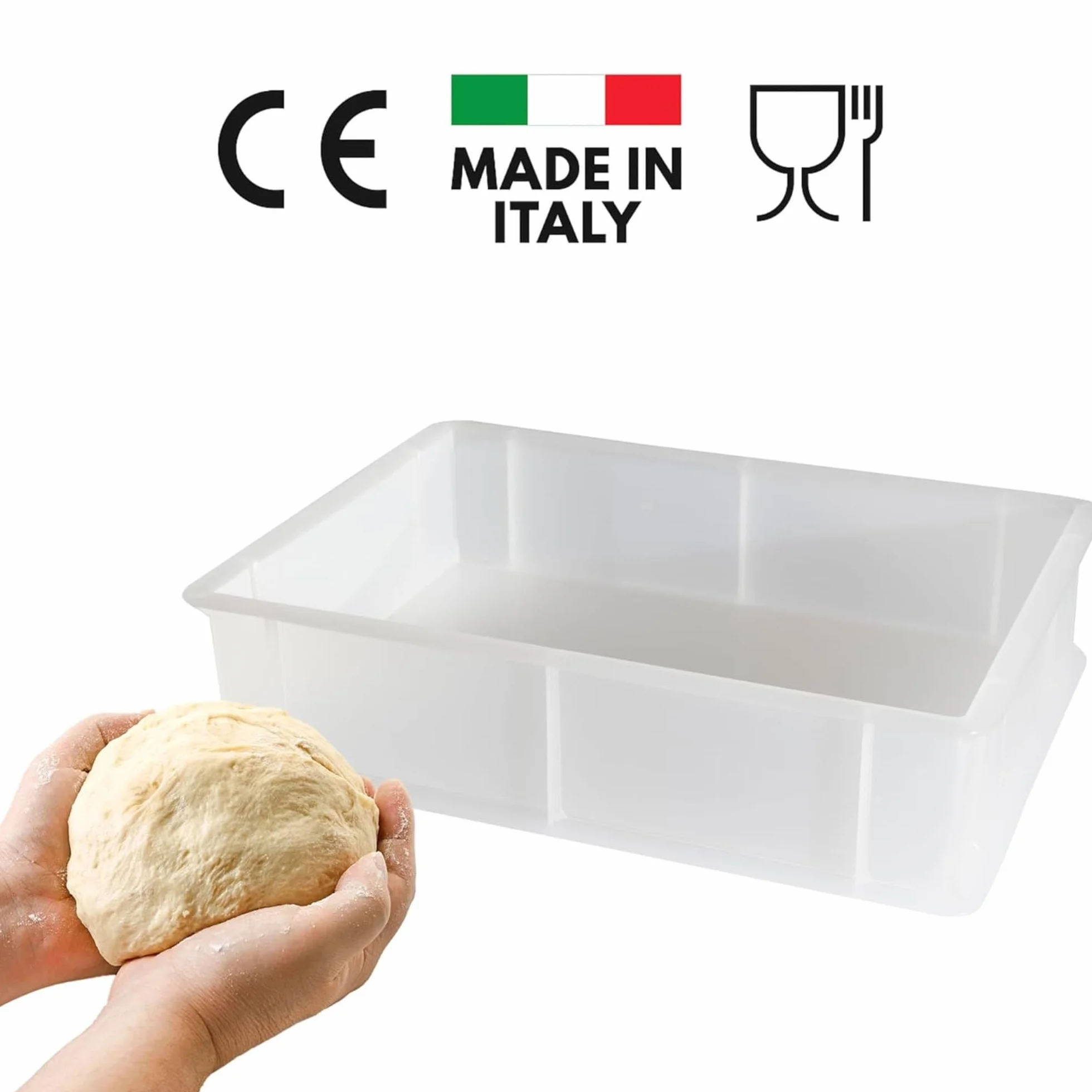 CookandSupply Pojemnik do Fermentacji Pizzy i Chleba BPA-free - Certyfikowany Pojemnik na Ciasto Dopuszczony do Kontaktu z Żywnością - Made in Italy - 1 Pojemnik Składany 40x30x10 + 1 Pokrywka
