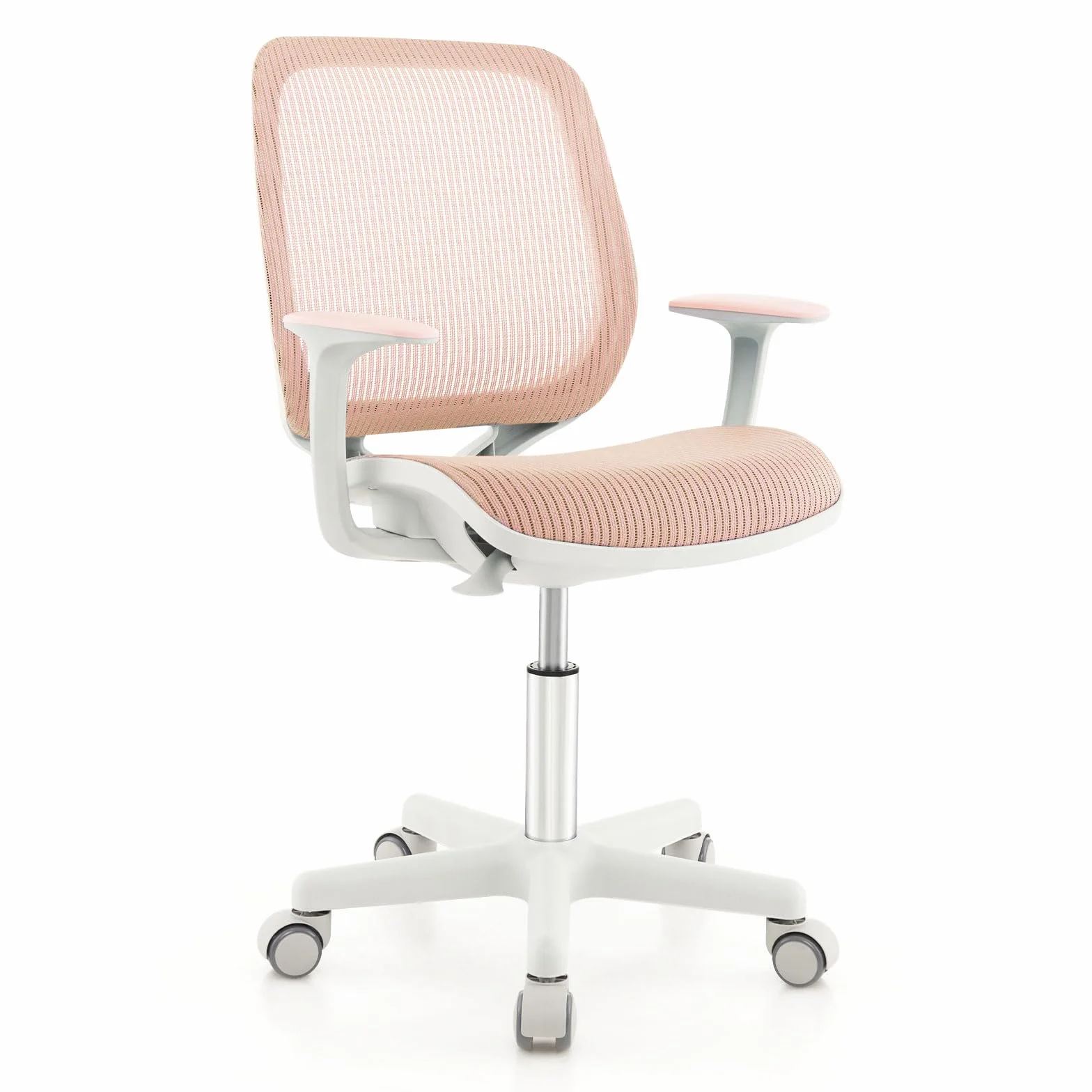 COSTWAY Dziecięce Krzesło Biurowe Obrotowe 360° z Regulacją Wysokości 43-55 cm, Ergonomiczne Krzesło Młodzieżowe z Podłokietnikami i Kółkami, Stabilne i Komfortowe