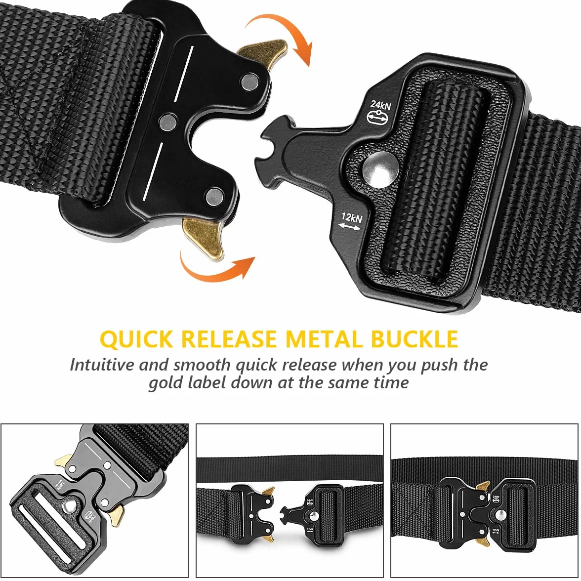 AivaToba Cobra Pasek taktyczny, unisex, nylon, w wojskowym/survivalowym stylu, metalowa klamra z mechanizmem szybkiego zapięcia, do aktywności na świeżym powietrzu, 125 cm