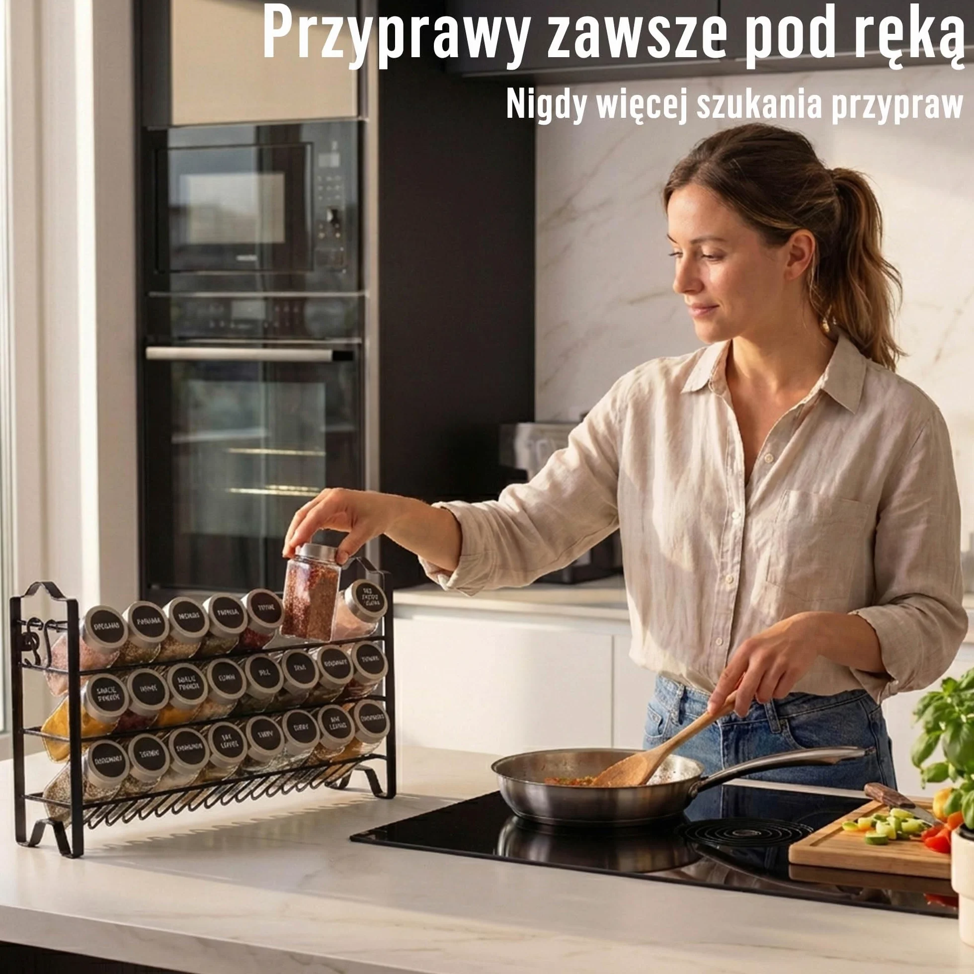 Deco haus Stojak na Przyprawy 3-poziomowy Metalowy Organizer Kuchenny 24 Słoiczki Czarny