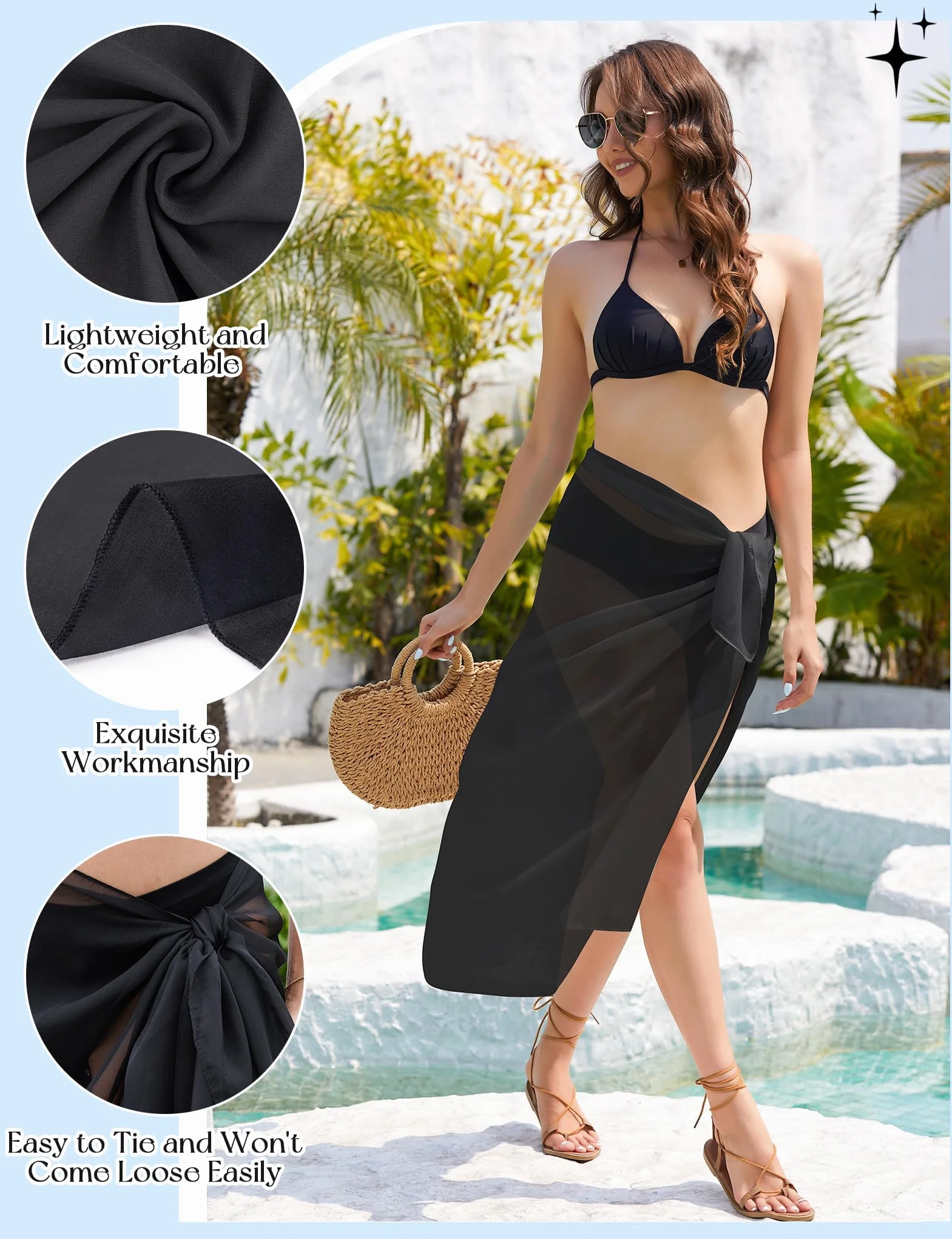 MELLIEX Pareo Damskie Plażowe Sarong Plażowe Zawijane Spódnice Plażowe Ochraniacze na bikini, Cover Up