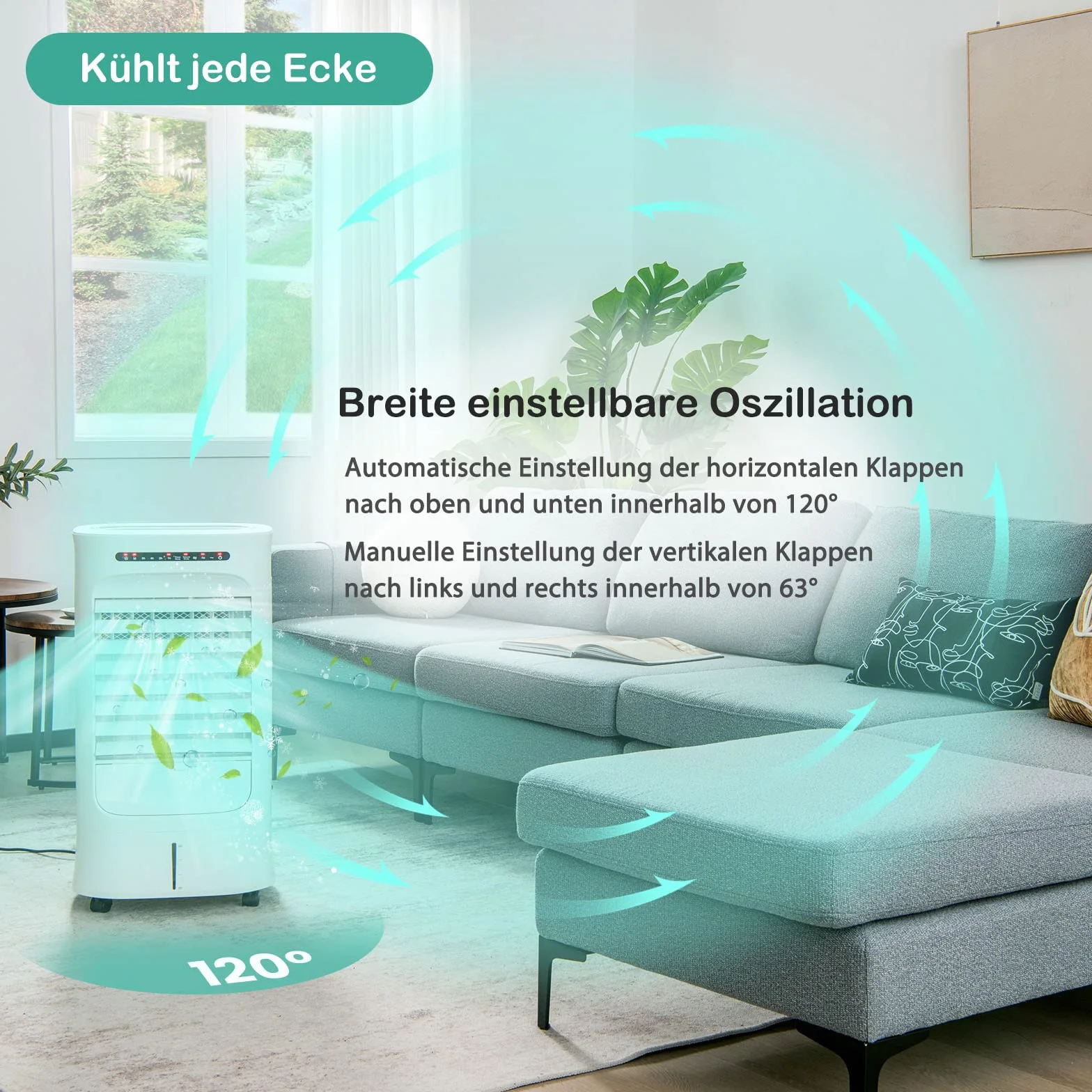 GOPLUS Klimatyzator mobilny 3w1 chłodzenie wentylacja nawilżanie 66W zbiornik 10L 2 akumulatory chłodzące timer 15h