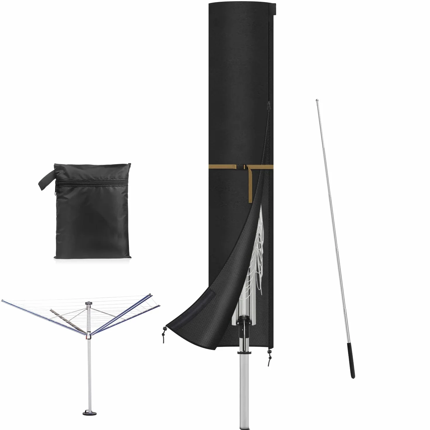 VANSHEIM Pokrywa na obrotowe stojaki,Wodoodporna pokrywa na stojaki na ręczniki na zewnątrz,Małe osłony parasol ogrodowy z zamkiem anty-UV Oxford tkanina 170x32cm