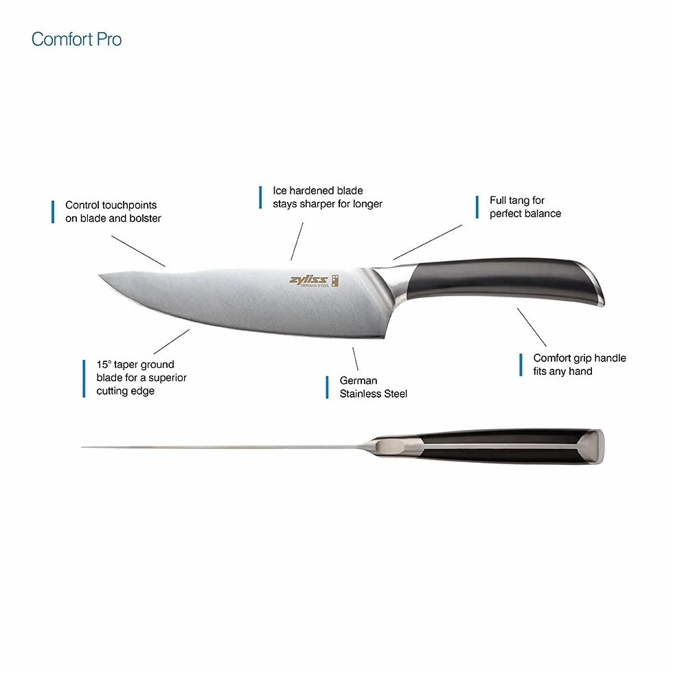 Zyliss Comfort Pro Mini nóż Santoku, kuty niemiecki nóż ze stali nierdzewnej, czarny uchwyt z podpórką na palce, nóż kuchenny
