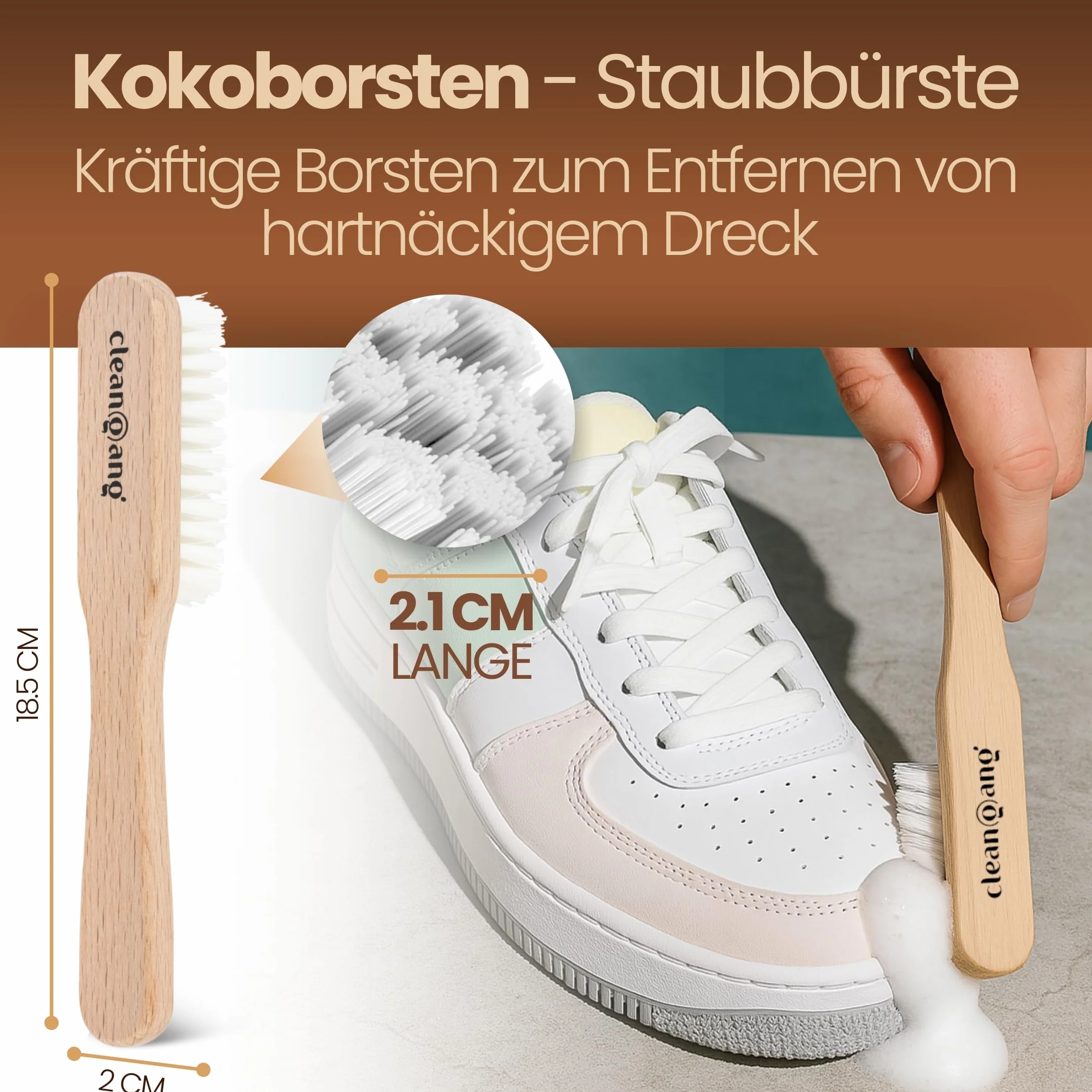 Cleangang Szczotka do czyszczenia sneakersów Boot Champ do delikatnego czyszczenia tekstyliów, skóry – wysokiej jakości szczotka do butów z syntetycznym włosiem – szczotka do czyszczenia sneakersów,