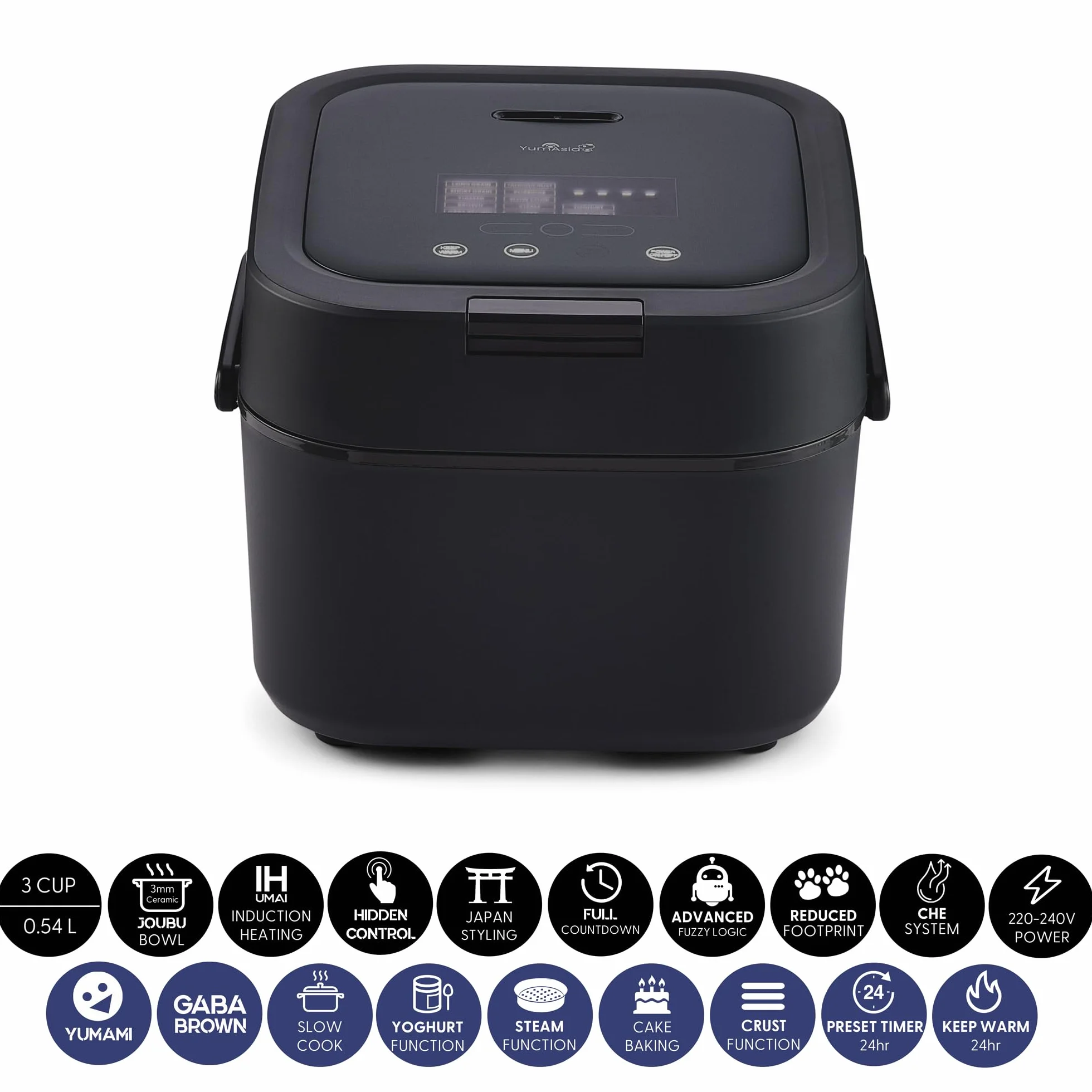 Yum Asia Hotaru Induction Heating Rice Cooker z ceramiczną miską 3 filiżanki 0,54 litra 7 funkcji ryżu 5 funkcji wielofunkcyjnych LED Slate Grey