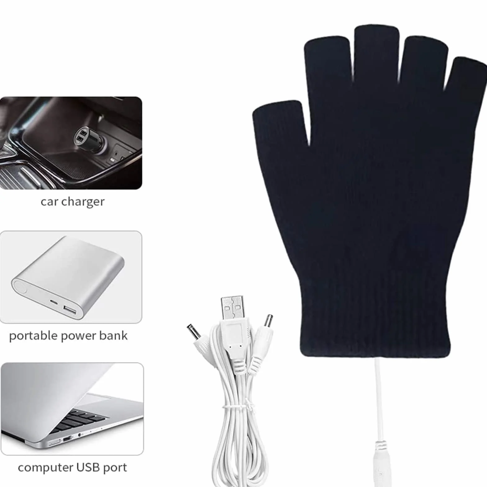Ogrzewane rękawice USB, ogrzewane rękawiczki przez USB, nadają się do prania, unisex, do jazdy na rowerze, jazdy na nartach, wędrówek, czarne (A)