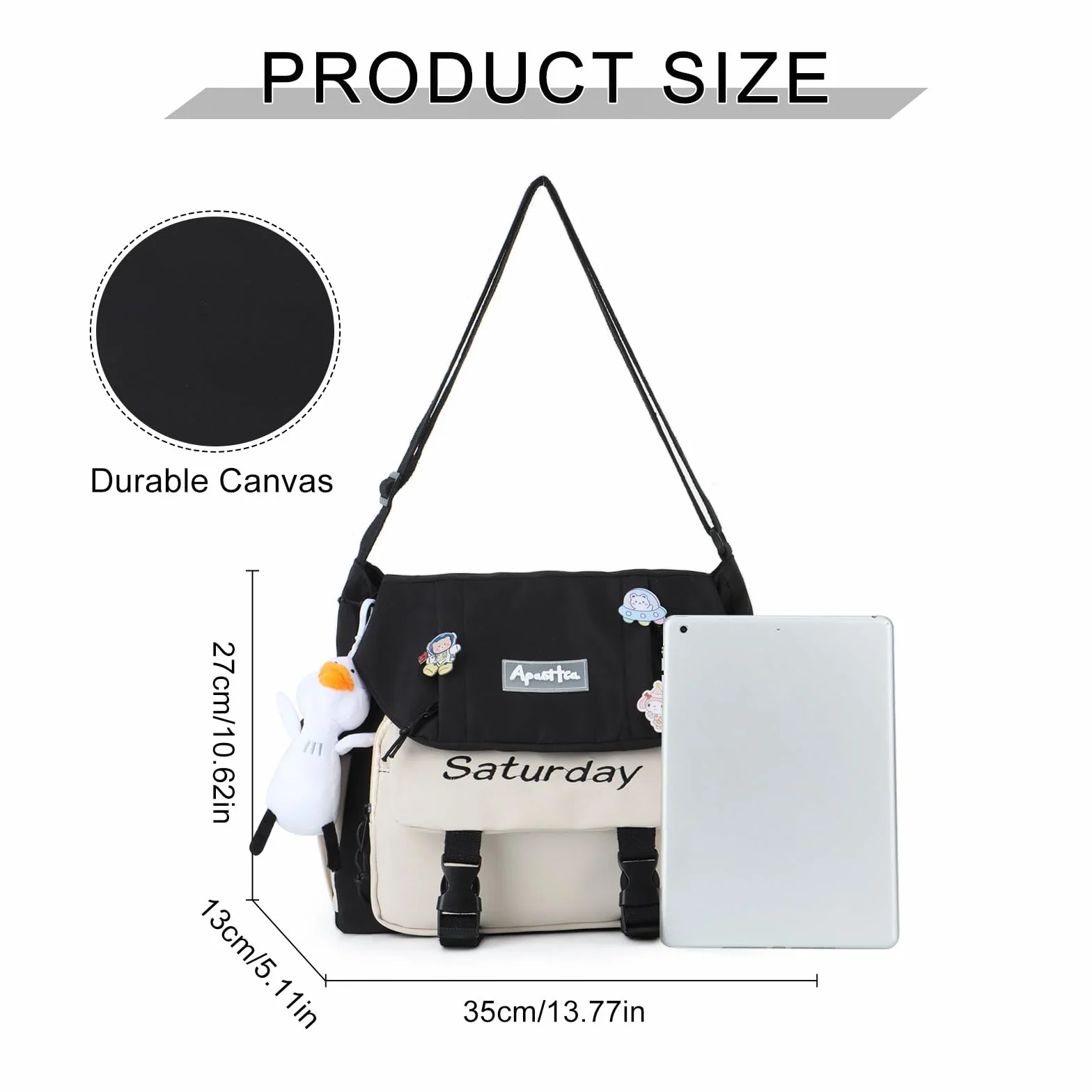 Urocza torba kurierska dla nastolatek kobiet, kawaii, listonoszka, torebki crossbody, torebka na ramię z pinezkami i wypchanym wisiorkiem, prezent 2024