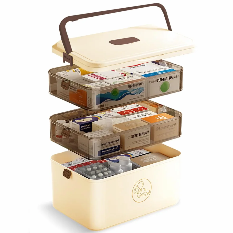 Szafka na leki 3-poziomowa 30x16,5x24 cm przenośny organizer apteczki kolor kawy