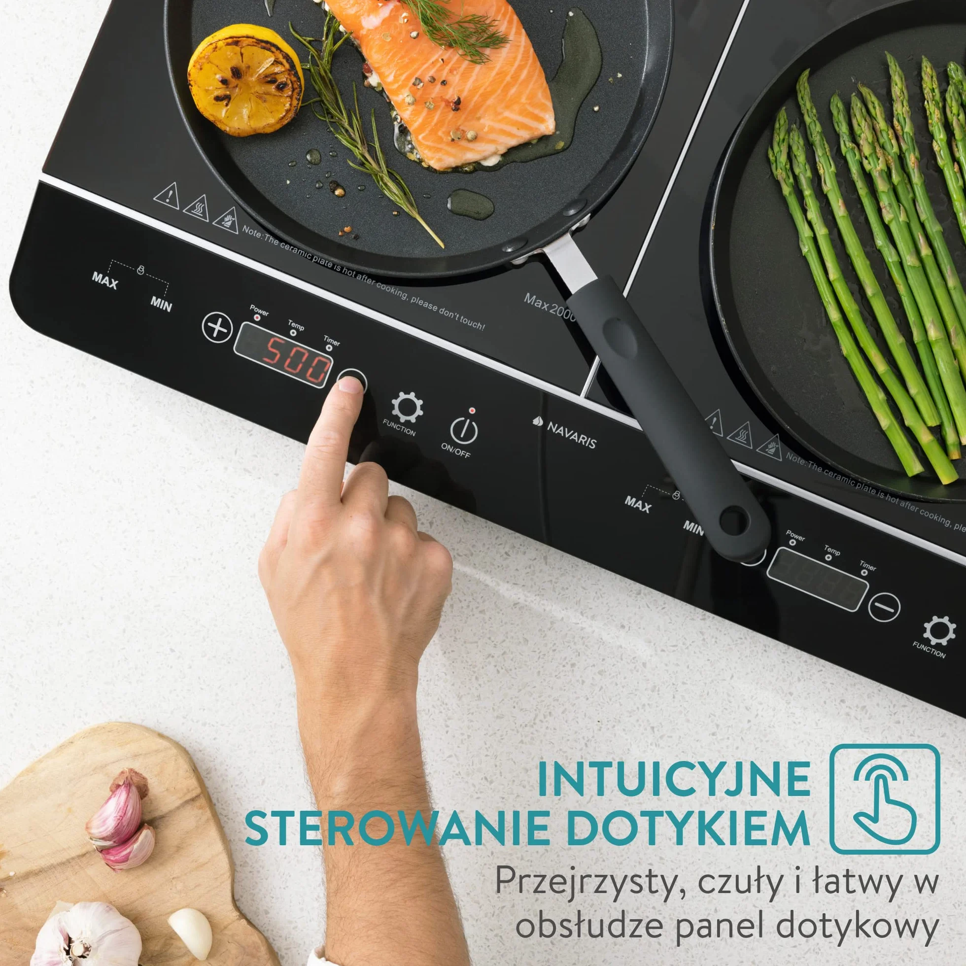 Navaris Podwójna P?yta Indukcyjna 3500 Watt 2 P?yty Grzewcze Z Timerem Wy?wietlacz Dotykowy Wykrywanie Garnków P?yta Indukcyjna Przeno?na