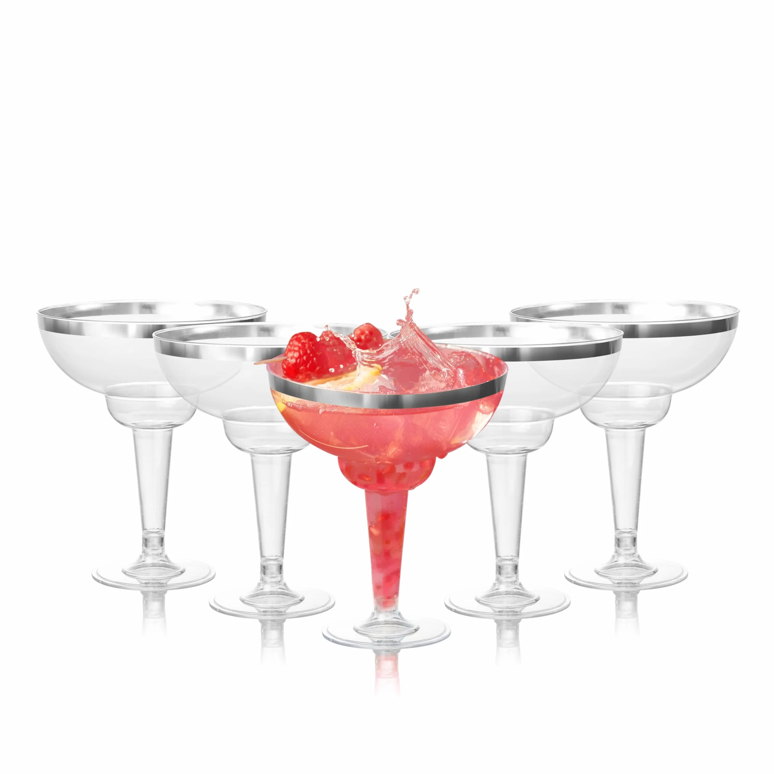 MATANA 12 eleganckich plastikowych kieliszków koktajlowych Margarita 360 ml ze srebrnym brzegiem