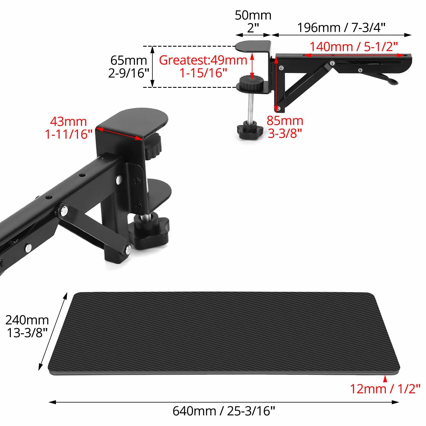QWORK Ergonomiczna taca przedłużająca biurko, składana szuflada na klawiaturę, 64 x 24 cm