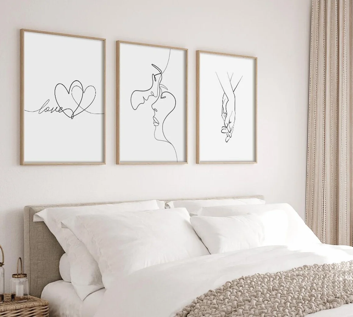 Zestaw plakatów Line Art Love 3 sztuki 30 x 40 cm czarno-białe cytaty dekoracja ścienna bez ramy