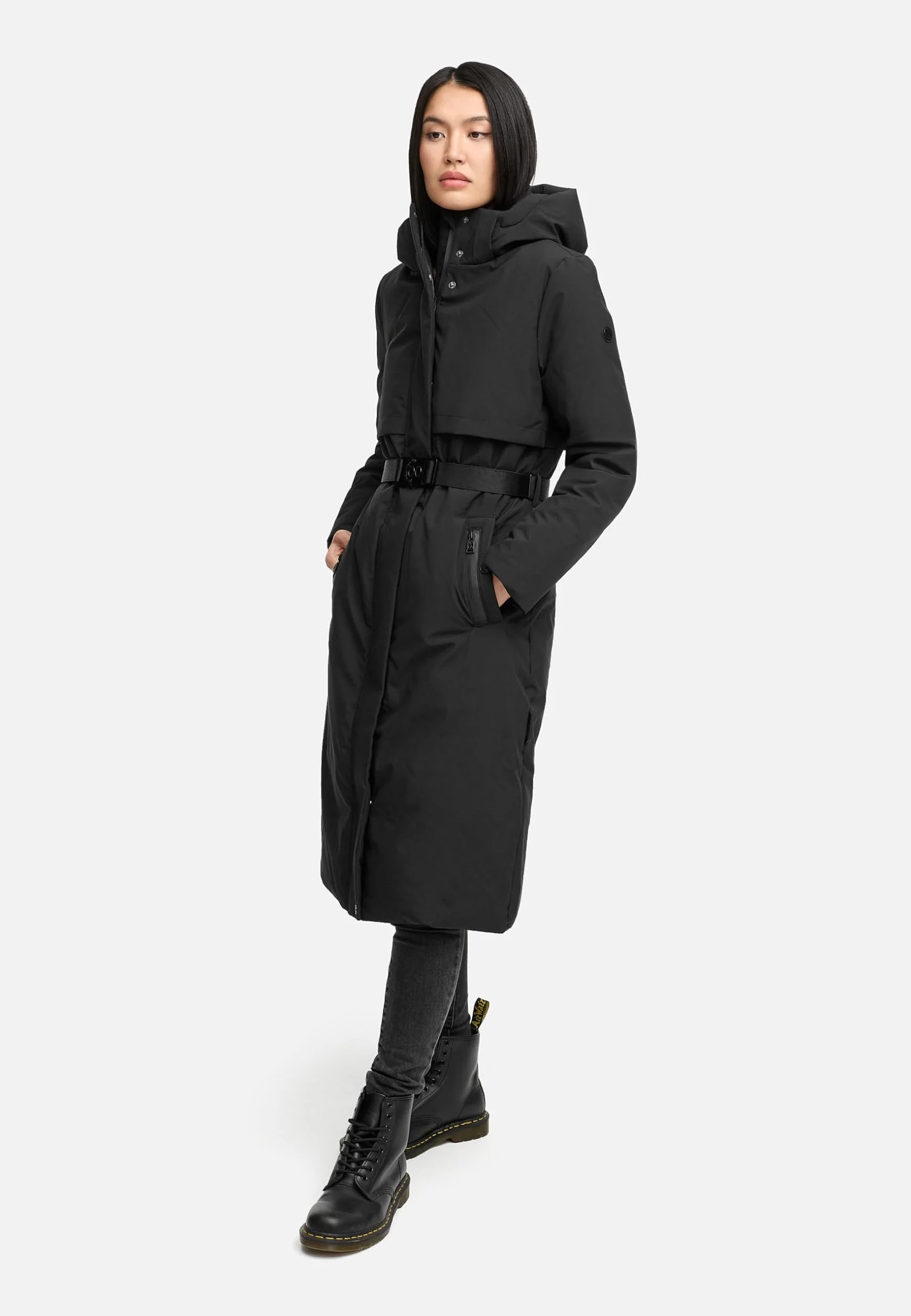 Navahoo Damski płaszcz zimowy, ciepła, wodoodporna parka z (zdejmowanym) kapturem i paskiem w talii, Waldbummler 14 XS-3XL
