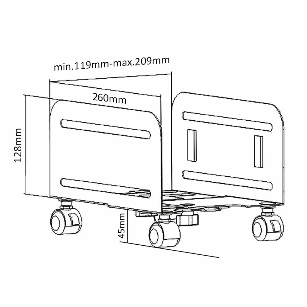 Maclean MC-851 Uniwersalny Wózek na Komputer na kółkach, Mobilny Uchwyt na PC do 10 kg, Regulacja Szerokości 119-209 mm