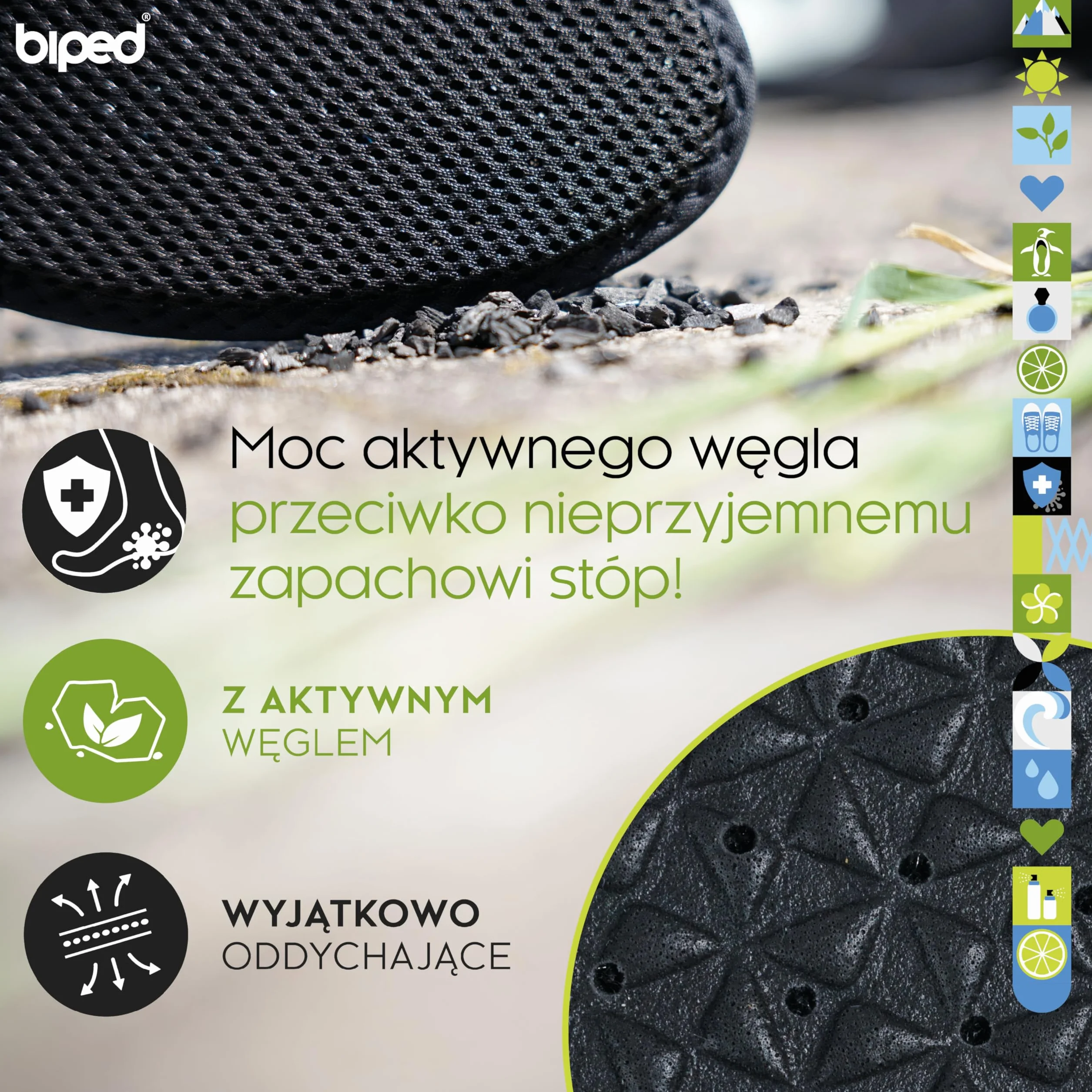 biped 2 pary wkładek z węglem aktywnym - Higieniczna świeżość do sneakersów, butów sportowych i roboczych - Na potliwość - Można prać z1017(40)