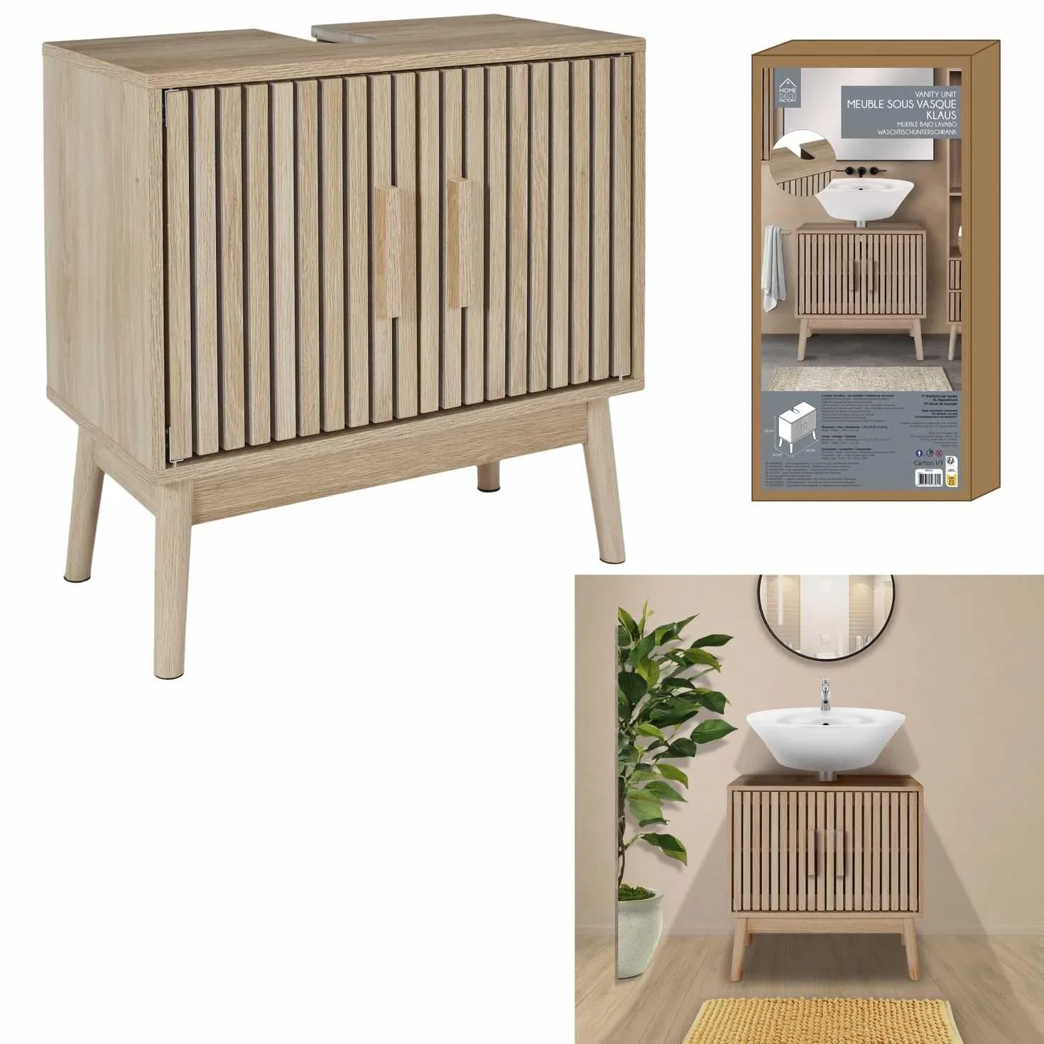 HOME DECO FACTORY wastafelmeubel Klaus Natural Crush 60x70x30 cm bruin