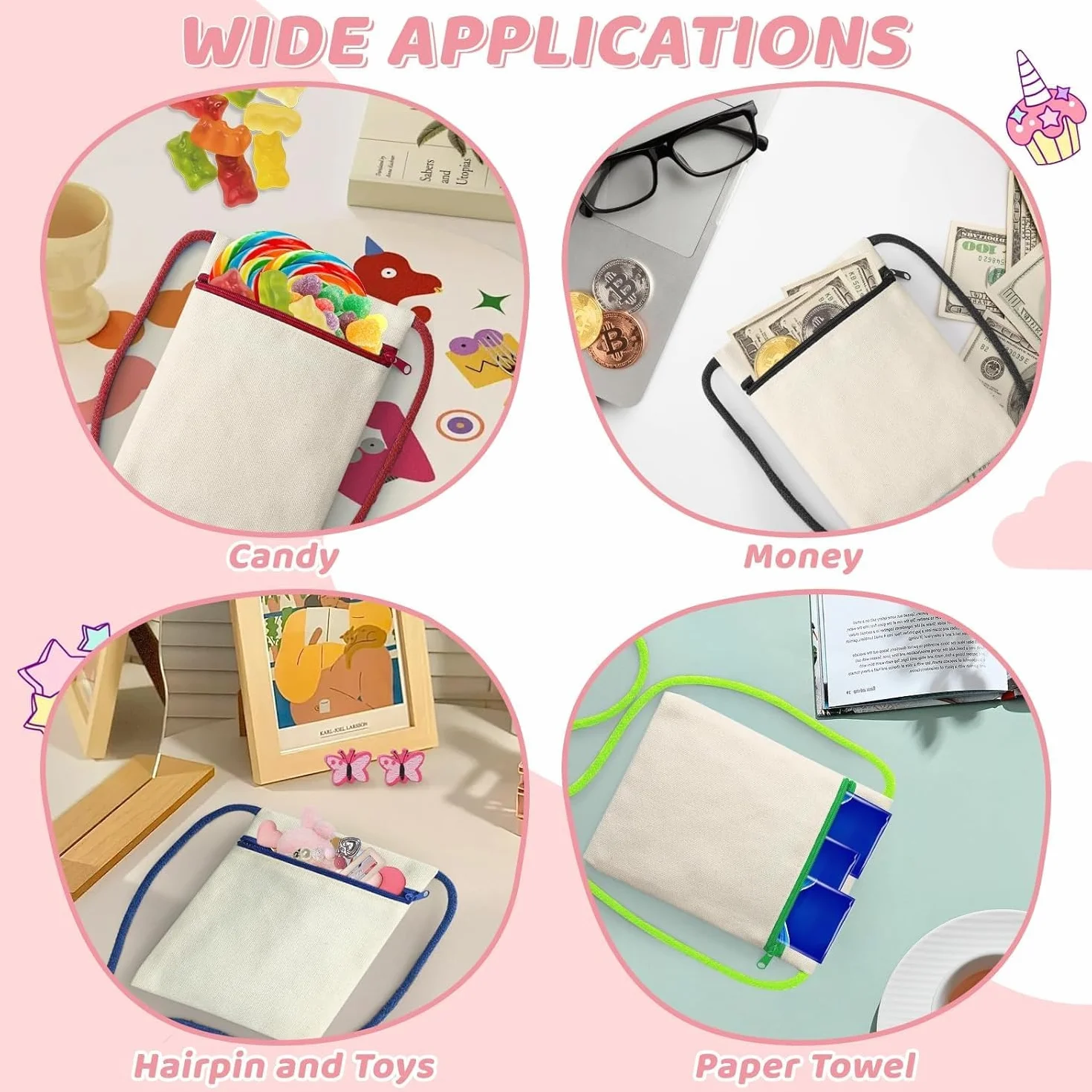 12 woreczków materiałowych do malowania, 17 x 13 cm torebki na ramię DIY z 12 długimi kredkami i 6 krótkimi kredkami, torby do malowania na przyjęcia, szkołę i prezenty
