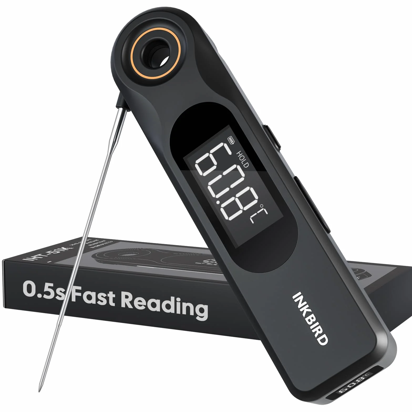 INKBIRD IHT-51K cyfrowy termometr do mięsa, podwójny wyświetlacz, ultracienka sonda 1,8 mm, reakcja 0,5 sekundy, wodoszczelność IP65, termometr do piekarnika do kuchni, BBQ, grilla, piekarnika