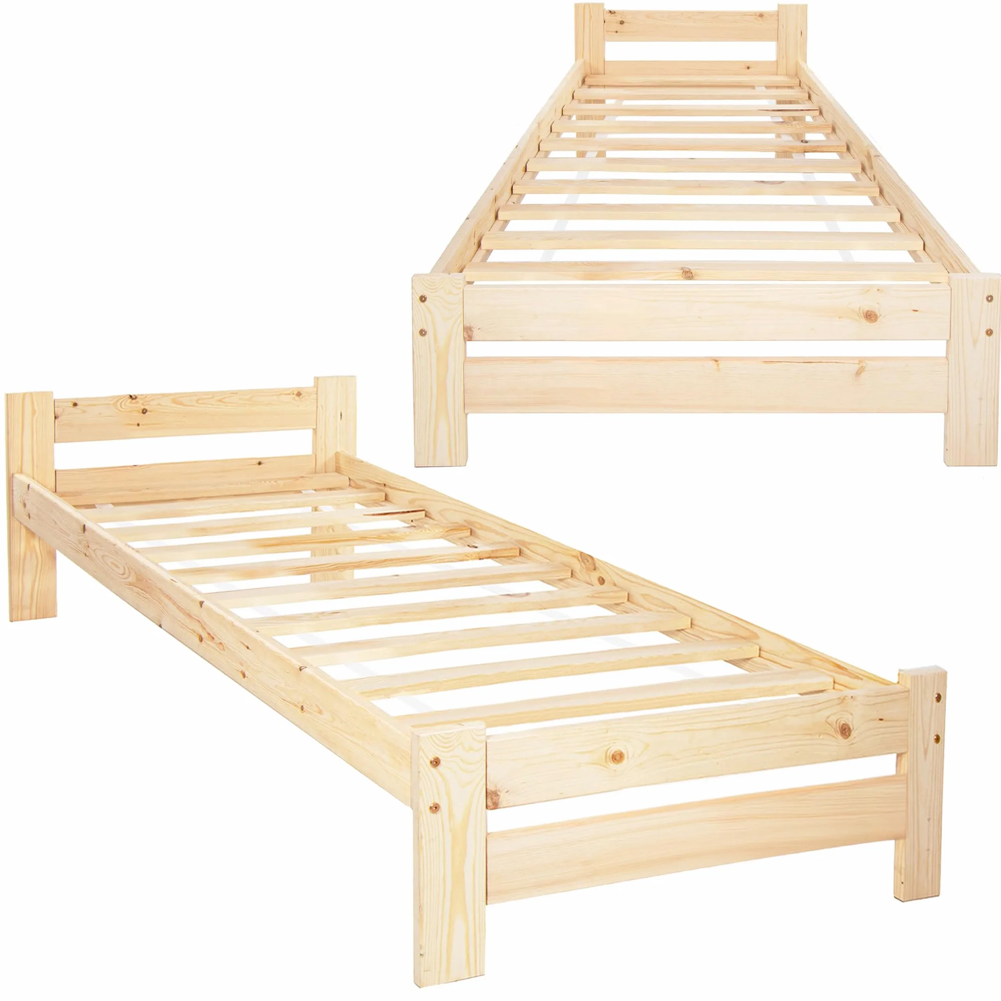 SPRINGOS Łóżko pojedyncze 200 x 90 cm z litego drewna ze stelażem