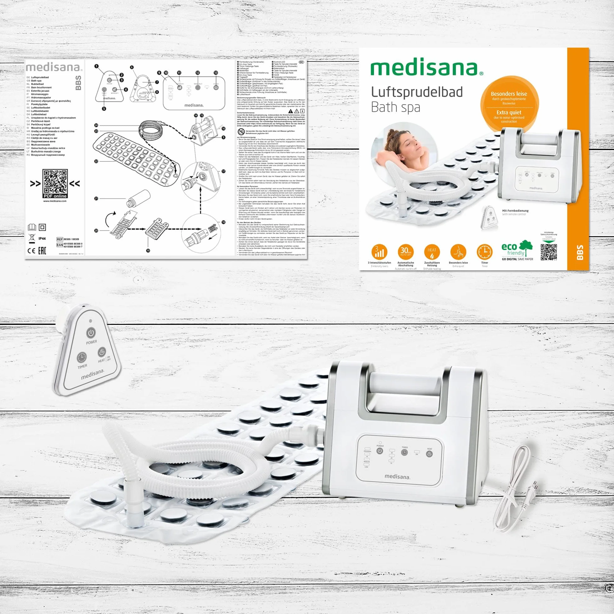 Medisana BBS air bubble bath mata do hydromasażu z dozownikiem aromatów 3 poziomy intensywności pilot 2 generacja