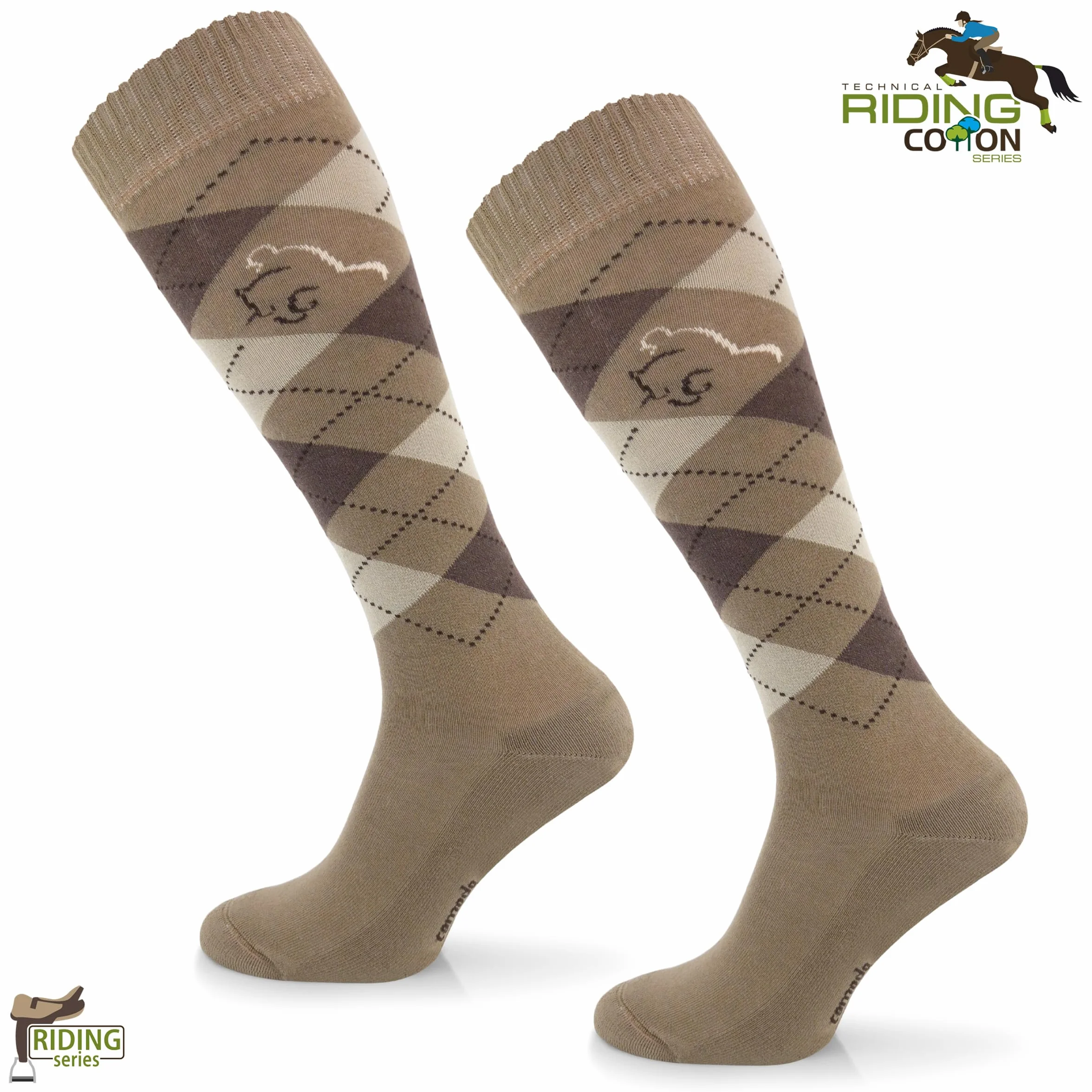 COMODO TECHNICAL SOCKS - Skarpetki Jeździeckie - Podkolanówki - Cienkie Skarpety, Oddychające, Na Lato, Z Wzorem Rombów, Dla Jeźdźców, Płaskie Szwy, SPDJ