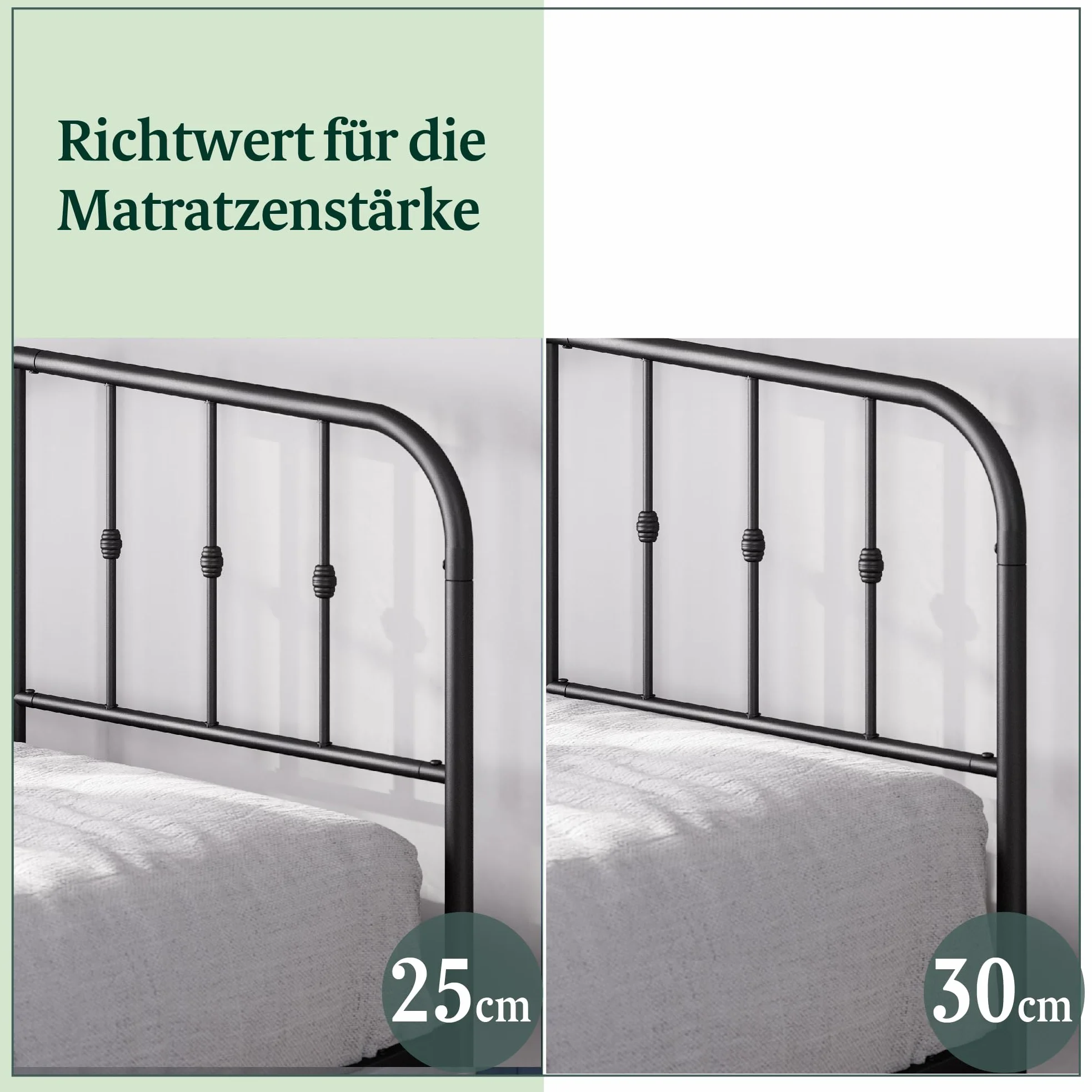 ZINUS Heidi Metalowa rama łóżka z zagłówkiem i podnóżkiem 90 x 200 cm czarna 31 cm stalowa nakładka na materac