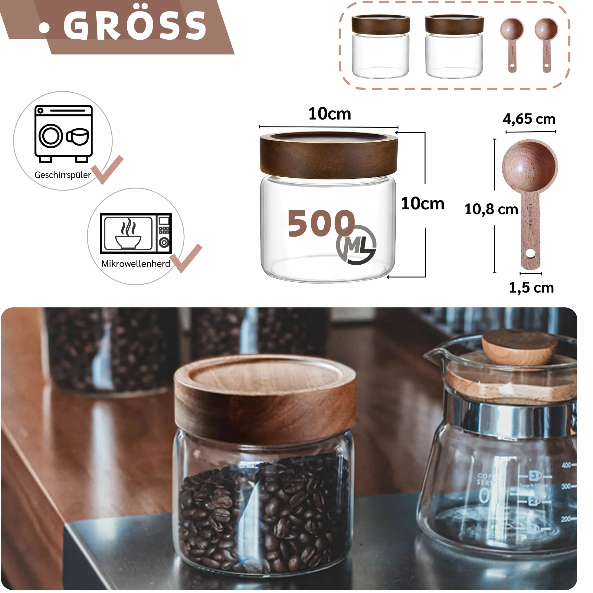 Słoiki na zapasy 500 ml zestaw 2 sztuk hermetyczne z drewnianą pokrywką