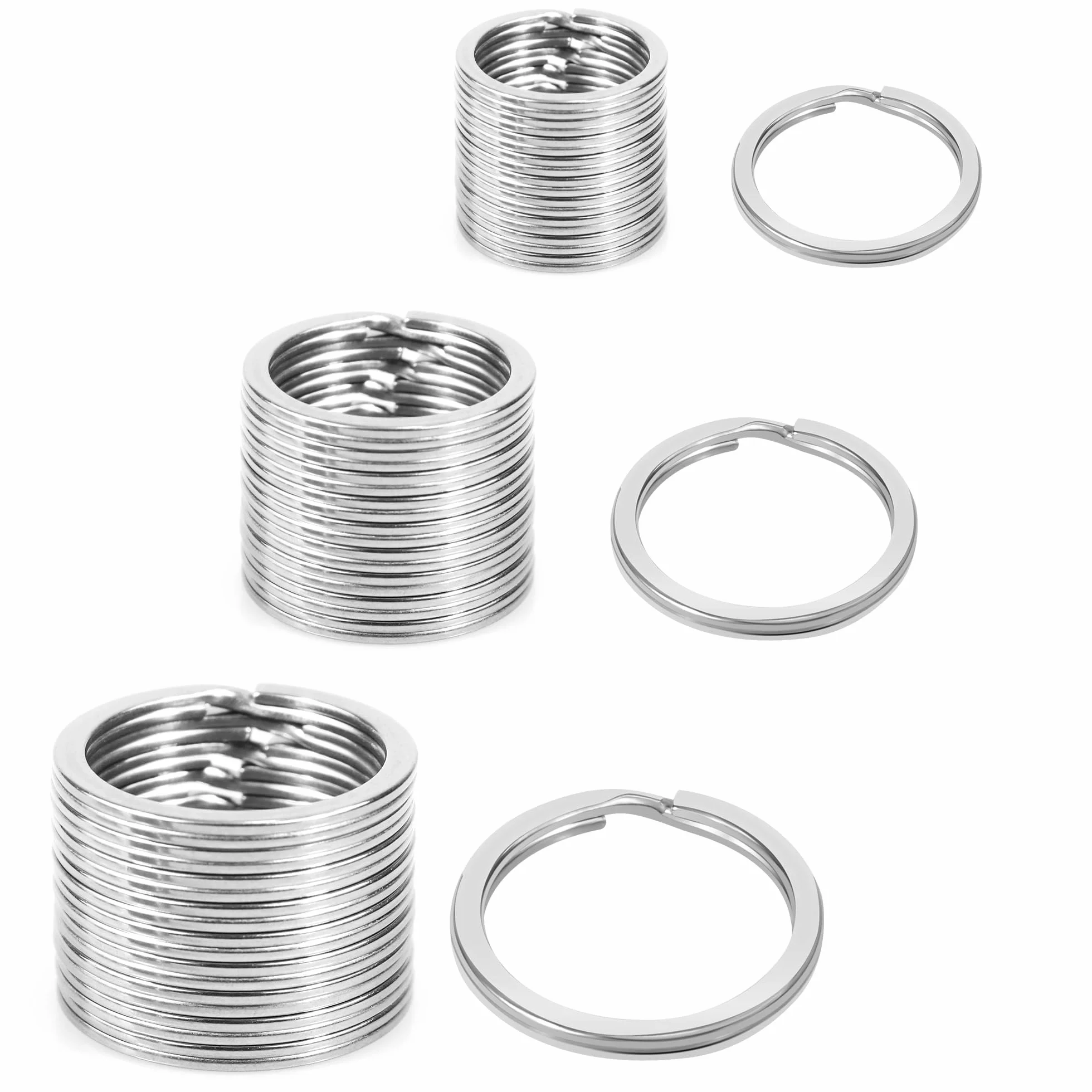 30 sztuk kółek na klucze ze stali nierdzewnej, pierścienie do kluczy w 3 rozmiarach (20/25/30 mm), srebrne metalowe pierścienie do kluczy i akcesoriów DIY, srebro, 20/25/30mm