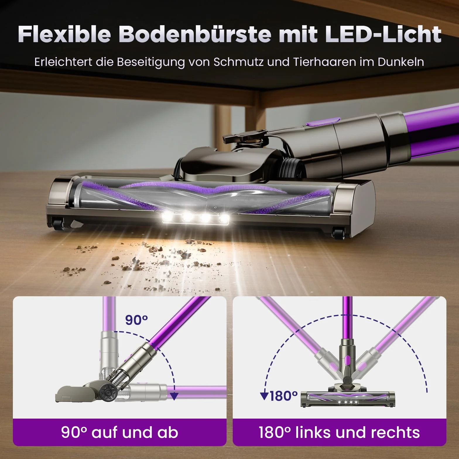 Odkurzacz bezprzewodowy 45000 Pa 550 W 65 min LED szczotka antysplątanie do sierści