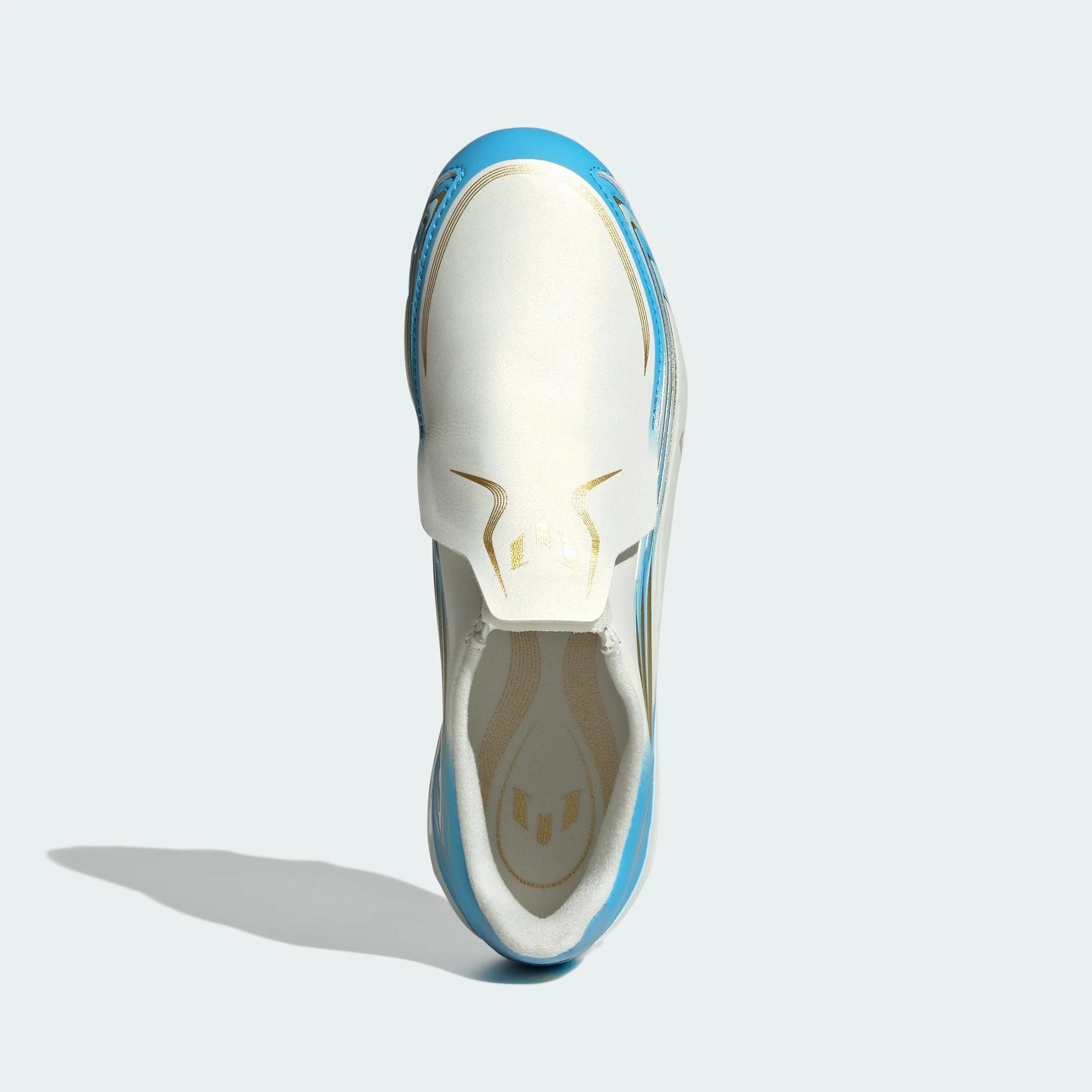 adidas Uniseks - dzieci F50 Messi League Laceless Firm Ground Football Boots Kids Shoes, ivory/semi blue burst/icey blue, 38 2/3 EU
