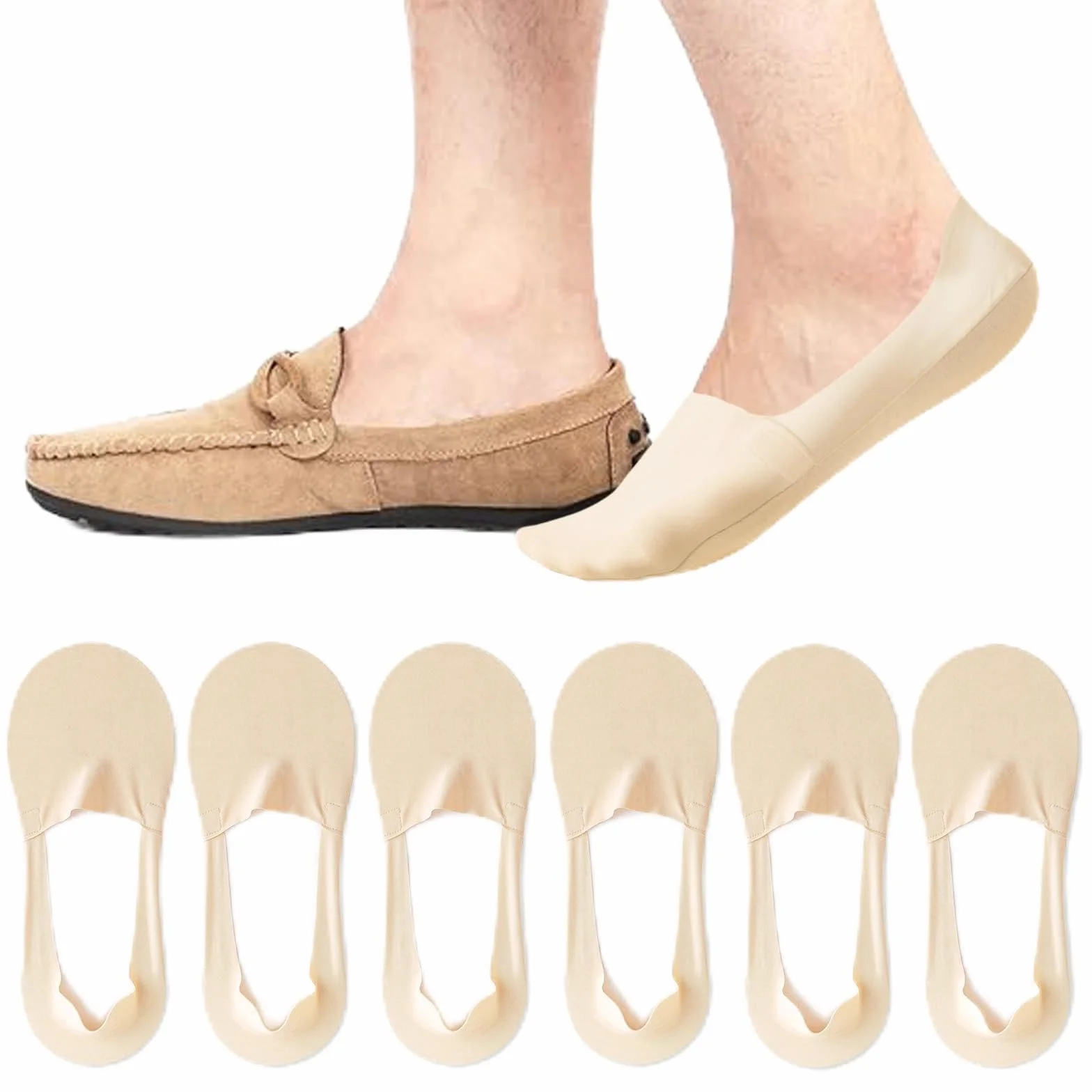 Caudblor 6 par skarpet do sneakersów, skarpety sportowe, męskie, bawełniane, niewidoczne skarpety, czarne, Nude, 40-43, 44-47